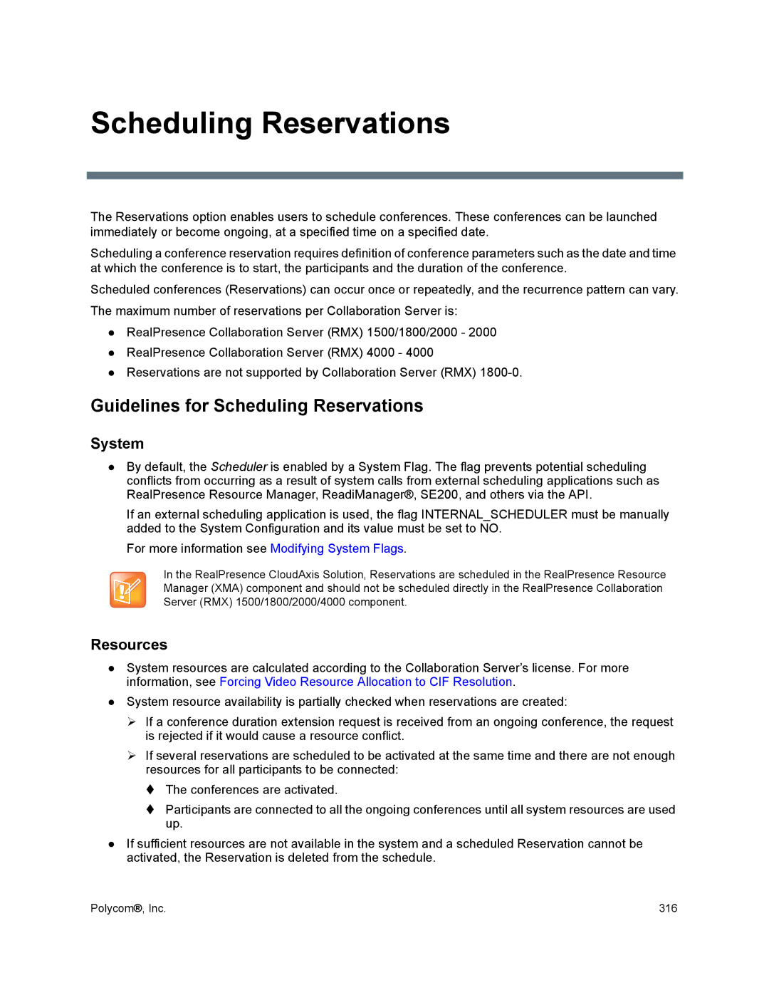 Polycom 1500/1800/2000/4000 manual Guidelines for Scheduling Reservations, System, Resources 