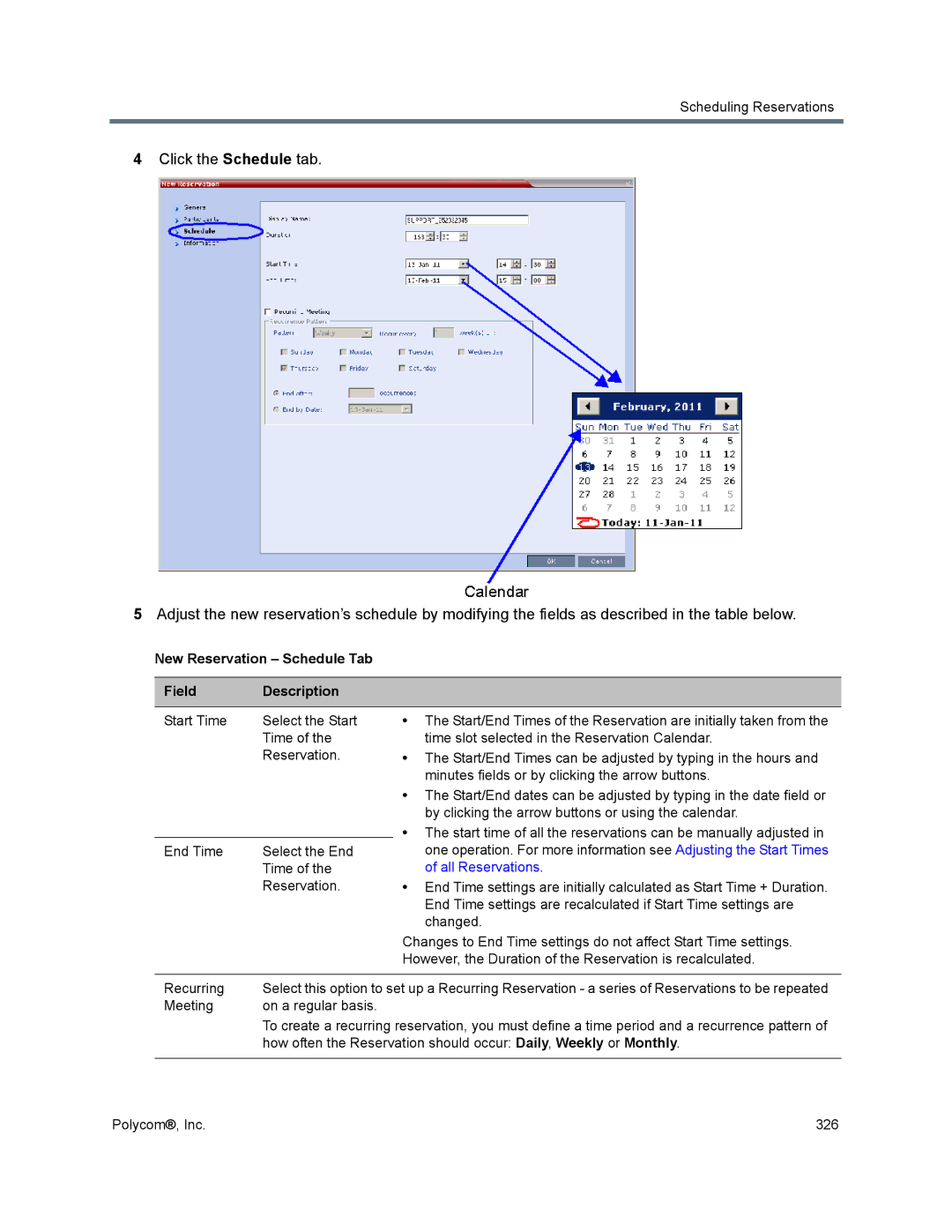 Polycom 1500/1800/2000/4000 manual New Reservation Schedule Tab Field Description, All Reservations 