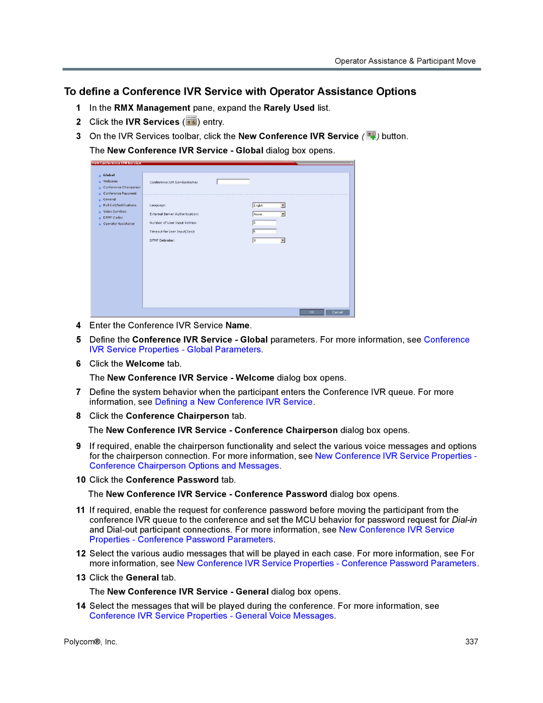 Polycom 1500/1800/2000/4000 manual New Conference IVR Service Welcome dialog box opens 