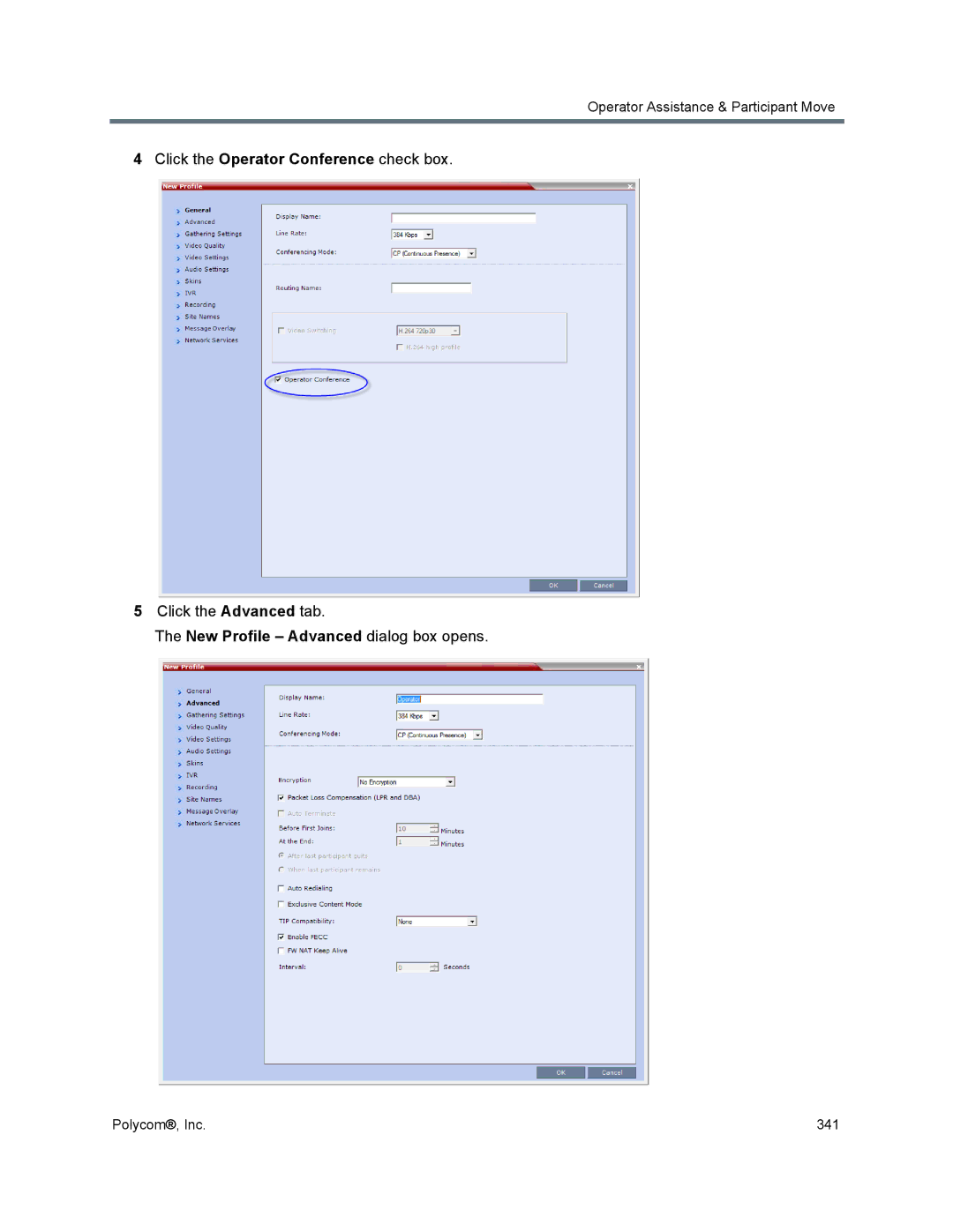 Polycom 1500/1800/2000/4000 manual Click the Operator Conference check box, Click the Advanced tab 