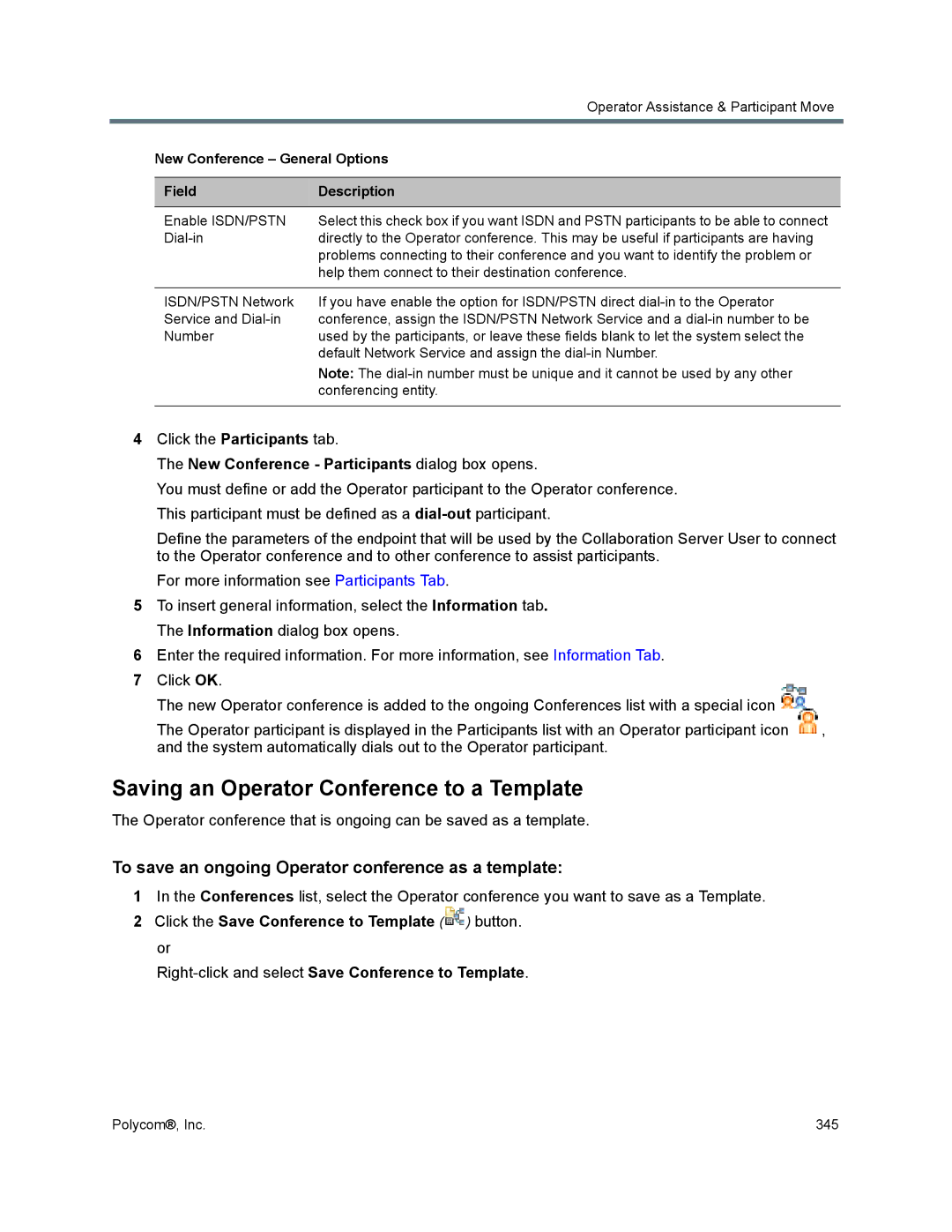 Polycom 1500/1800/2000/4000 manual Saving an Operator Conference to a Template, Click the Participants tab 