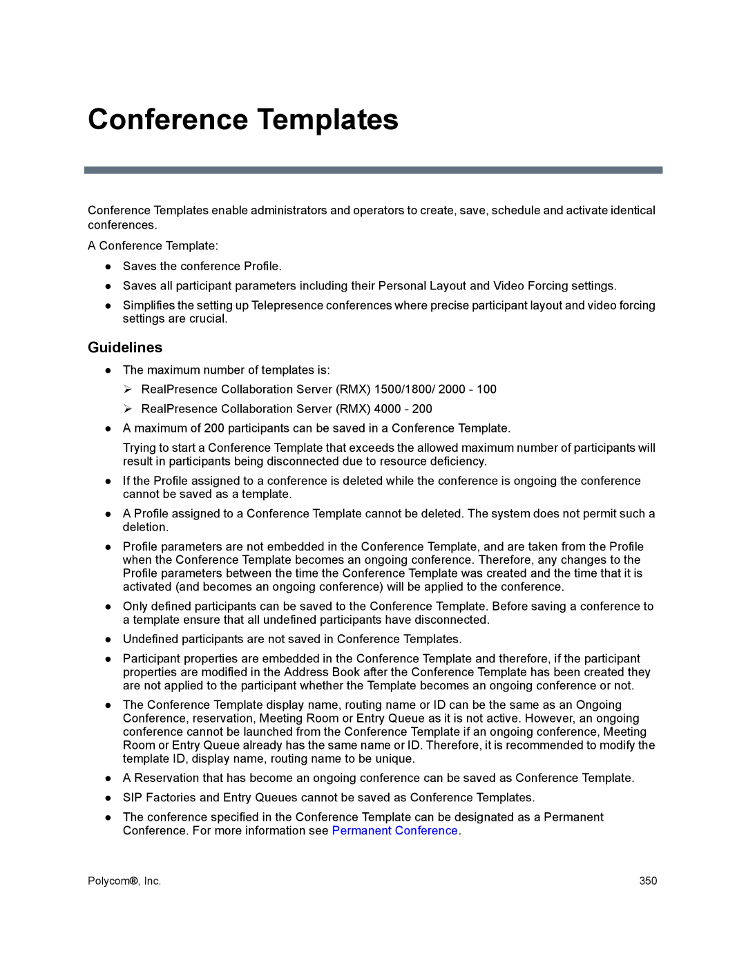 Polycom 1500/1800/2000/4000 manual Conference Templates, Guidelines 