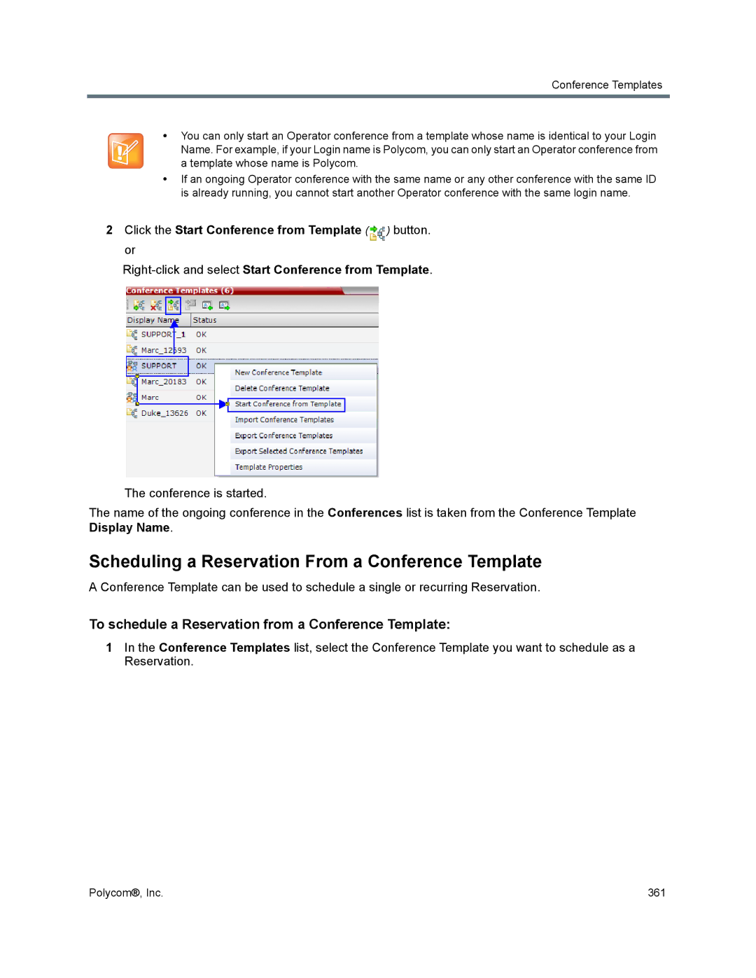 Polycom 1500/1800/2000/4000 manual Scheduling a Reservation From a Conference Template 