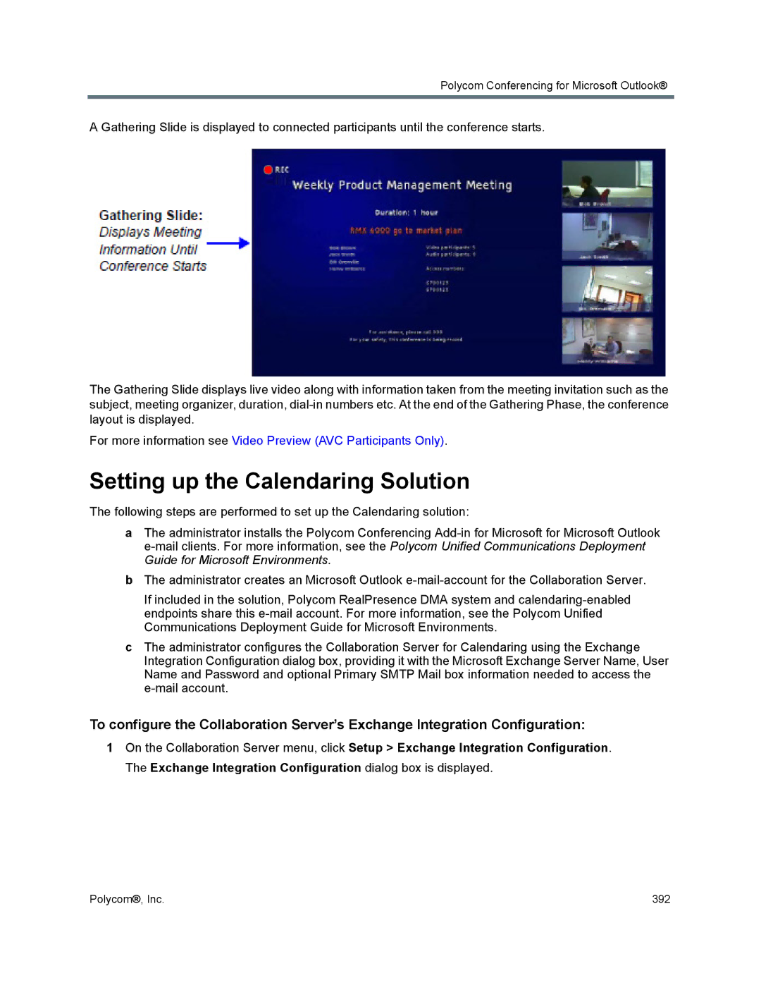 Polycom 1500/1800/2000/4000 manual Setting up the Calendaring Solution 