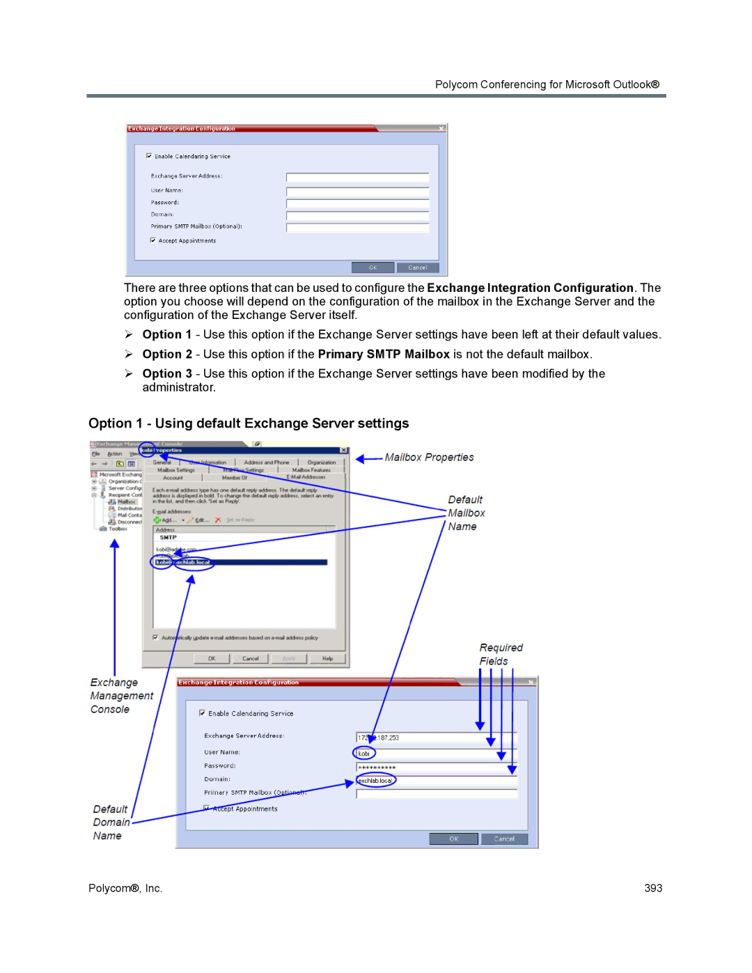 Polycom 1500/1800/2000/4000 manual Option 1 Using default Exchange Server settings 