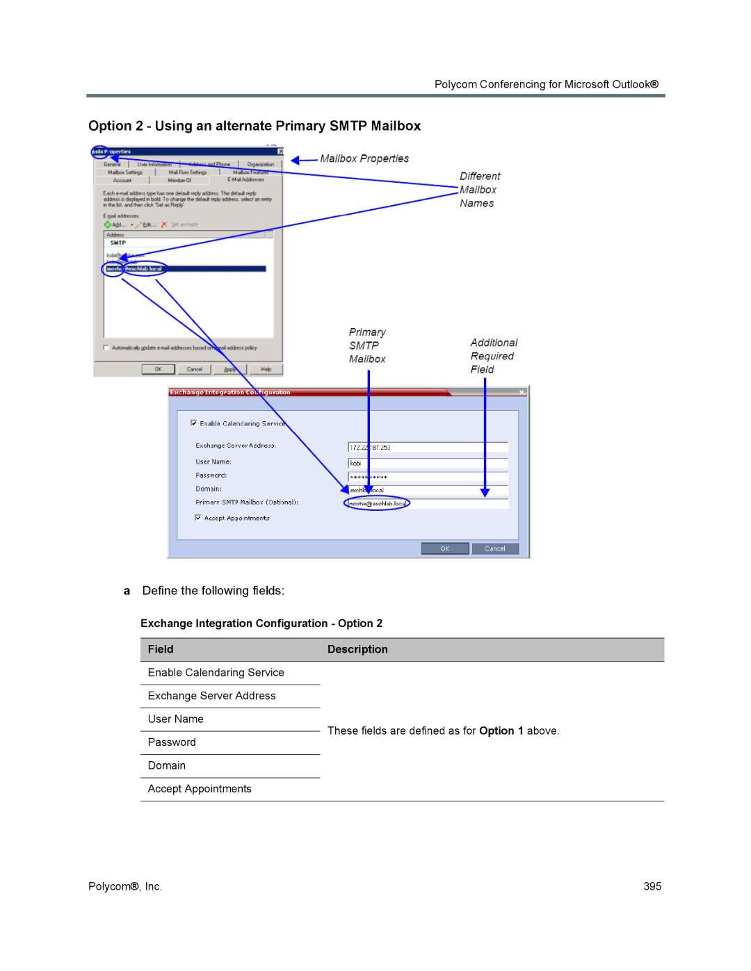 Polycom 1500/1800/2000/4000 manual Option 2 Using an alternate Primary Smtp Mailbox 