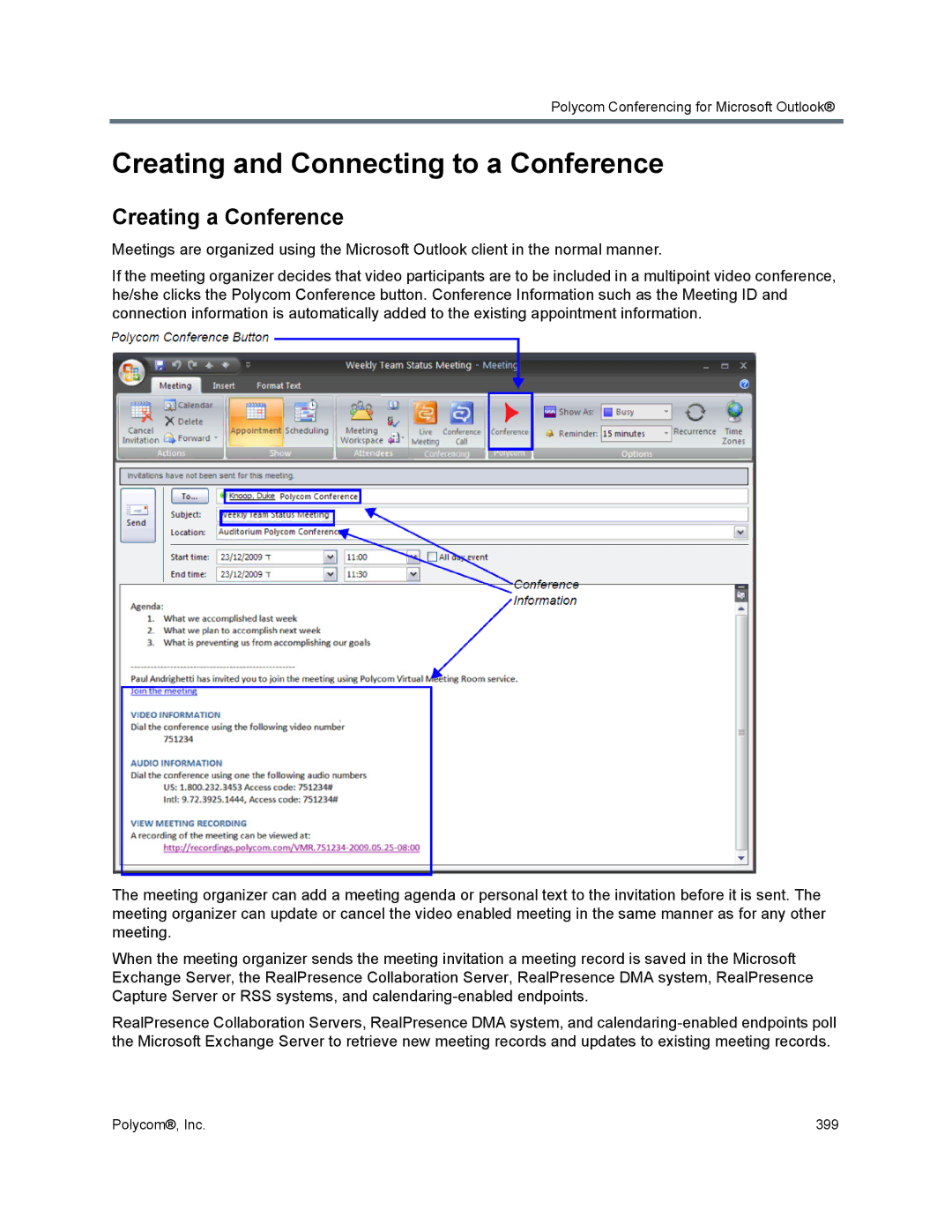 Polycom 1500/1800/2000/4000 manual Creating and Connecting to a Conference, Creating a Conference 