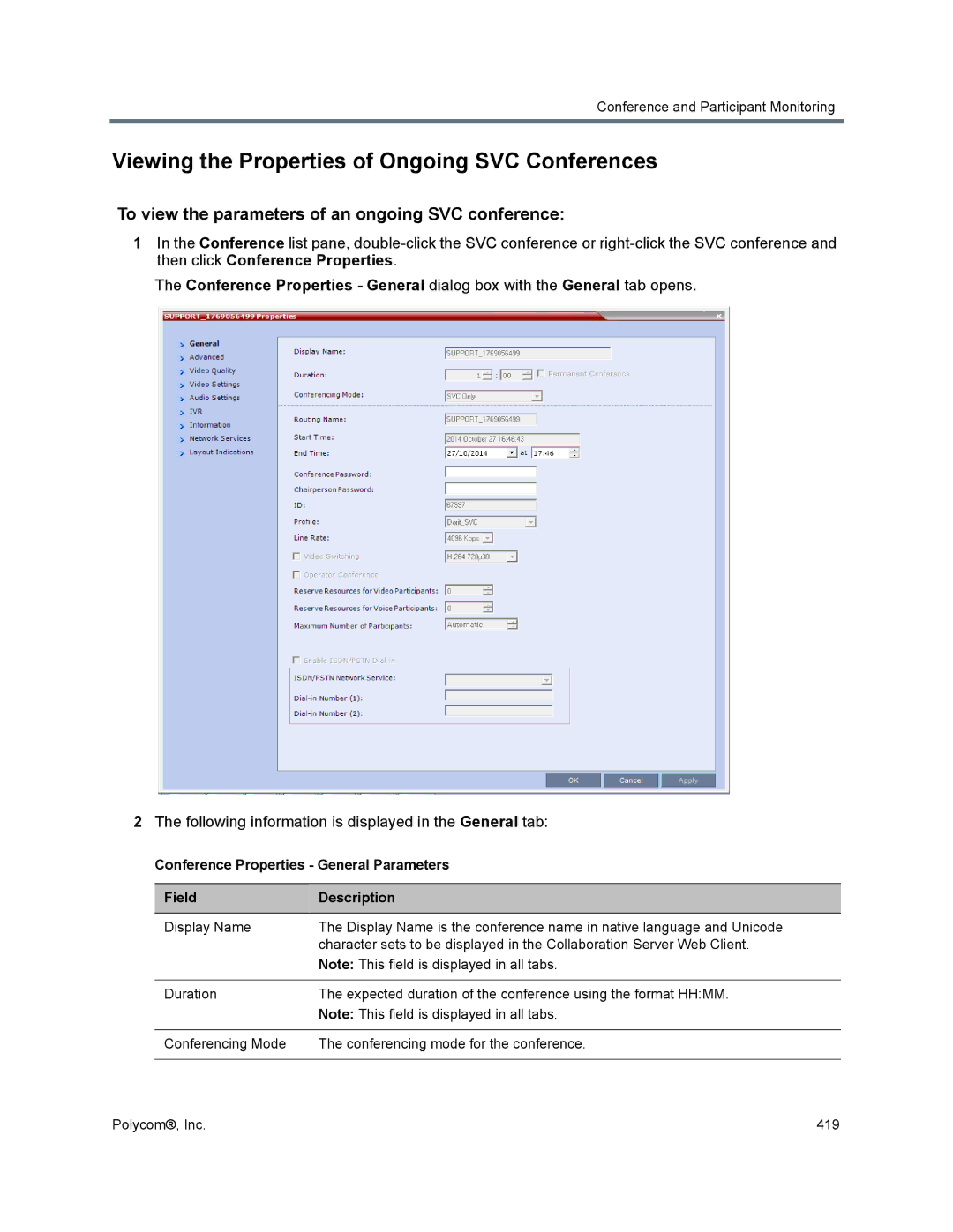 Polycom 1500/1800/2000/4000 manual Viewing the Properties of Ongoing SVC Conferences 