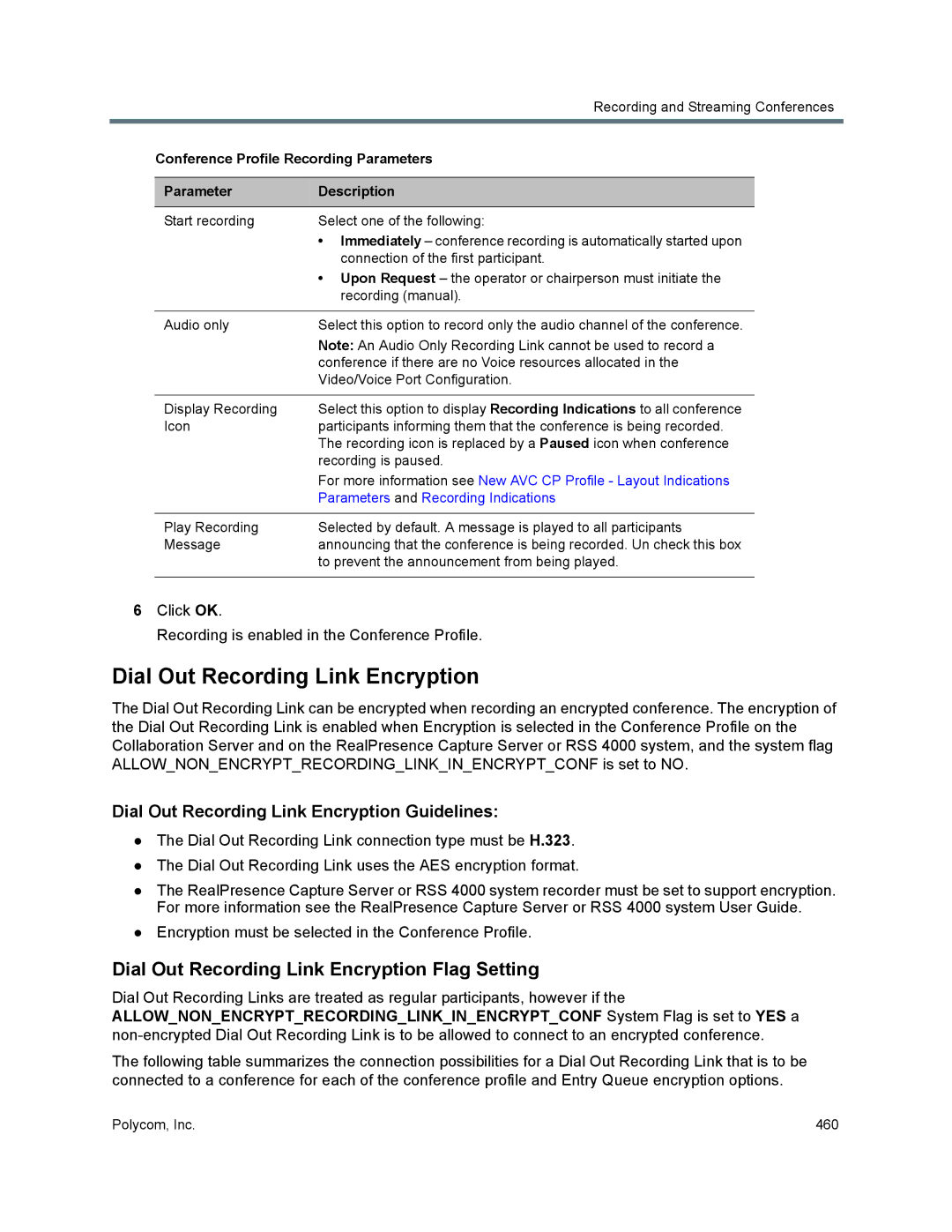 Polycom 1500/1800/2000/4000 manual Dial Out Recording Link Encryption Flag Setting 