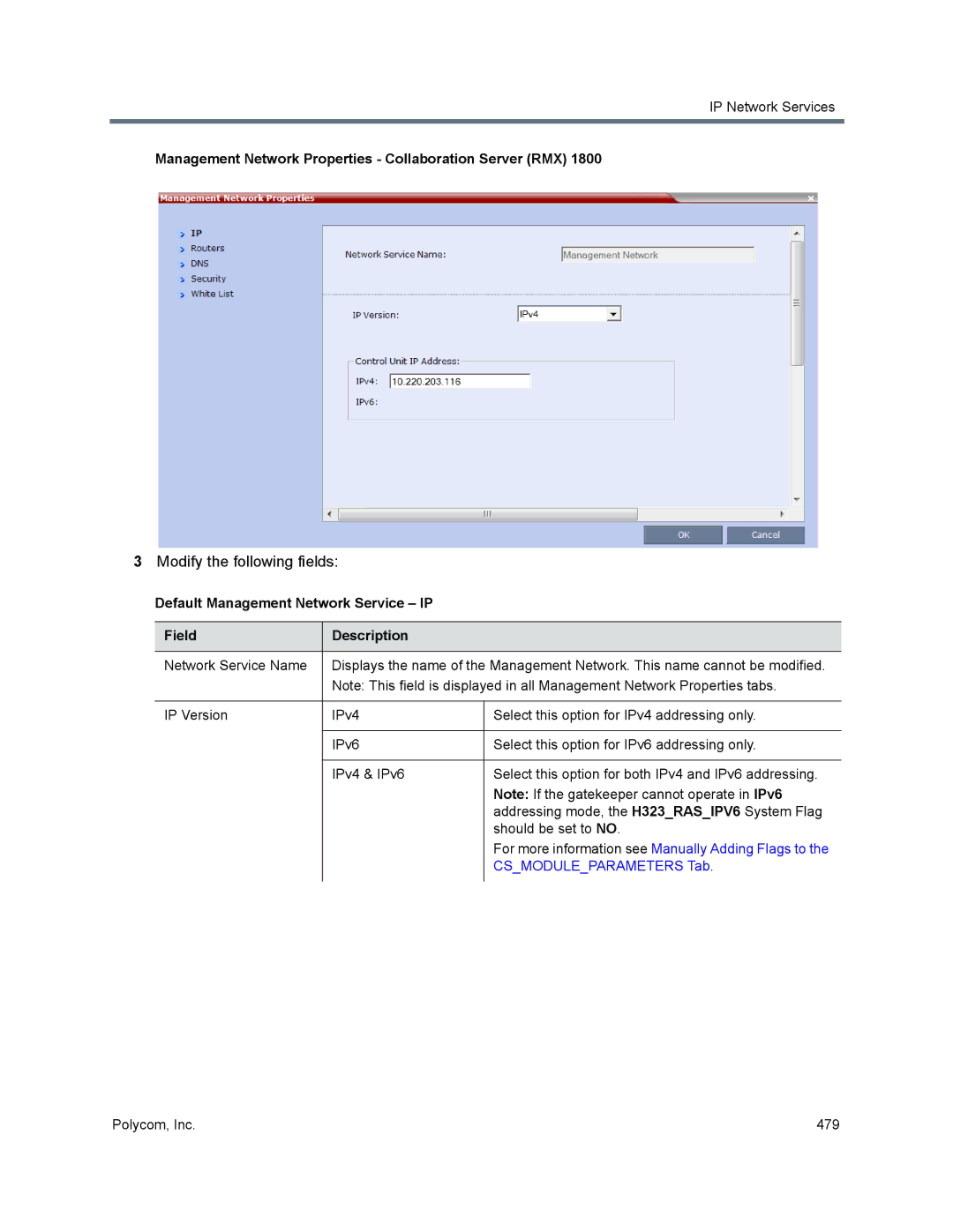 Polycom 1500/1800/2000/4000 manual Modify the following fields, Management Network Properties Collaboration Server RMX 