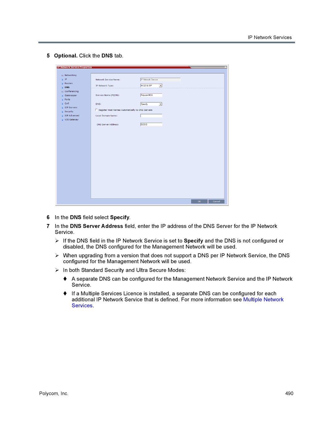 Polycom 1500/1800/2000/4000 manual Optional. Click the DNS tab 