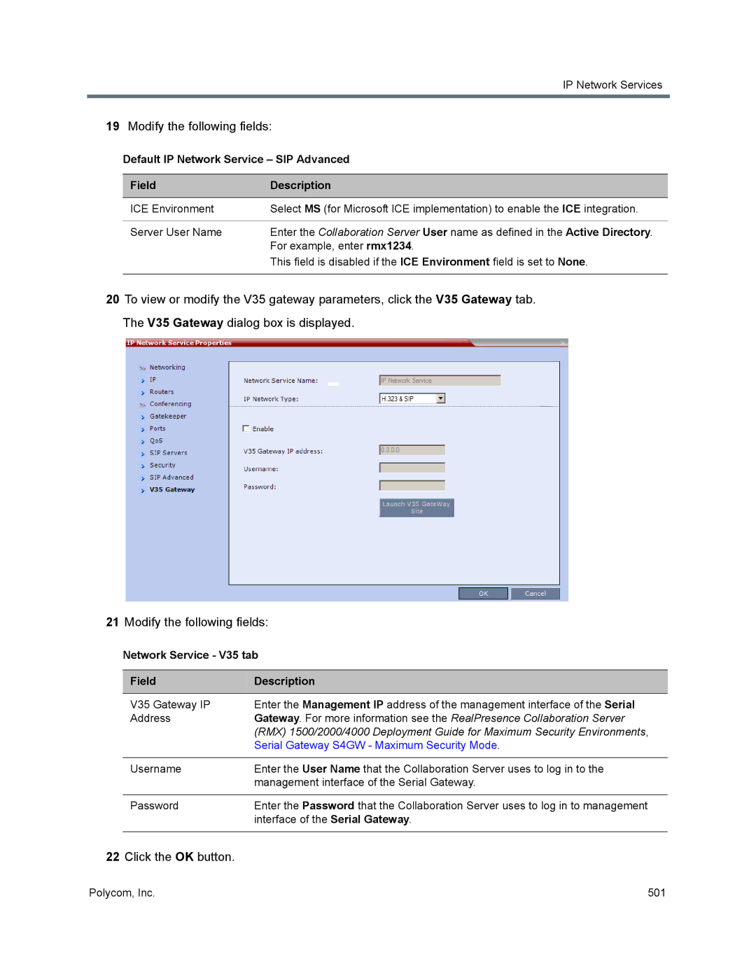 Polycom 1500/1800/2000/4000 manual Default IP Network Service SIP Advanced Field Description 