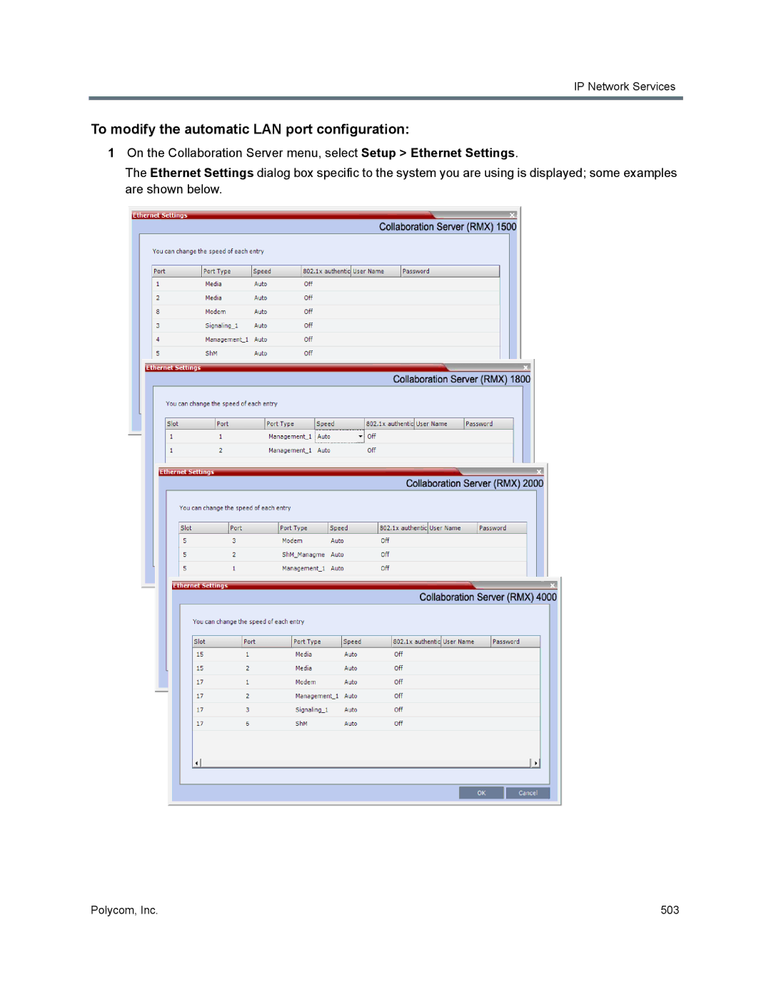 Polycom 1500/1800/2000/4000 manual To modify the automatic LAN port configuration 