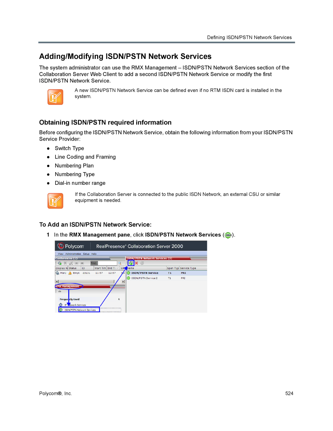 Polycom 1500/1800/2000/4000 manual Adding/Modifying ISDN/PSTN Network Services, Obtaining ISDN/PSTN required information 