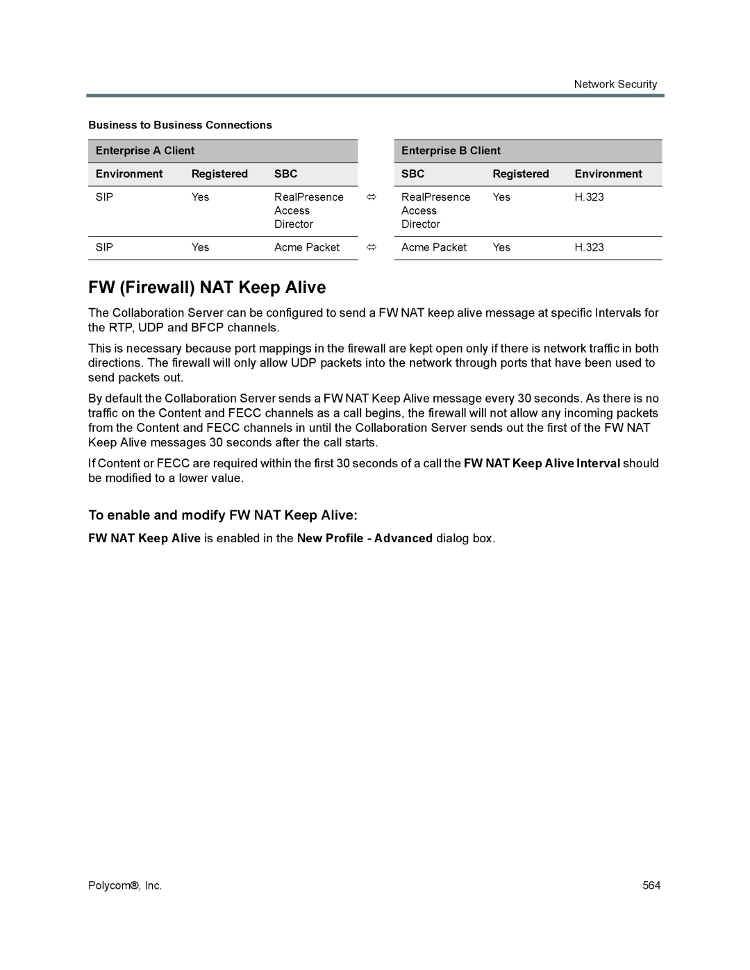 Polycom 1500/1800/2000/4000 manual FW Firewall NAT Keep Alive, To enable and modify FW NAT Keep Alive 