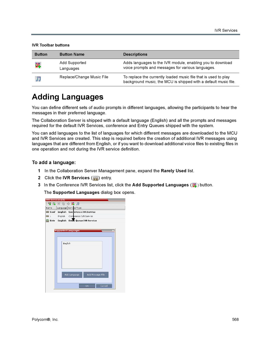 Polycom 1500/1800/2000/4000 manual Adding Languages, To add a language 