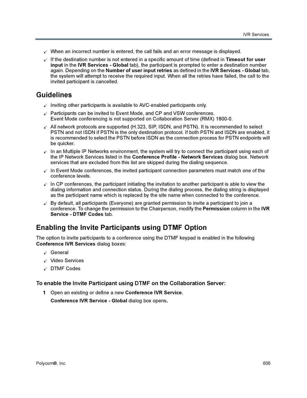 Polycom 1500/1800/2000/4000 manual Enabling the Invite Participants using Dtmf Option, Conference IVR Services dialog boxes 