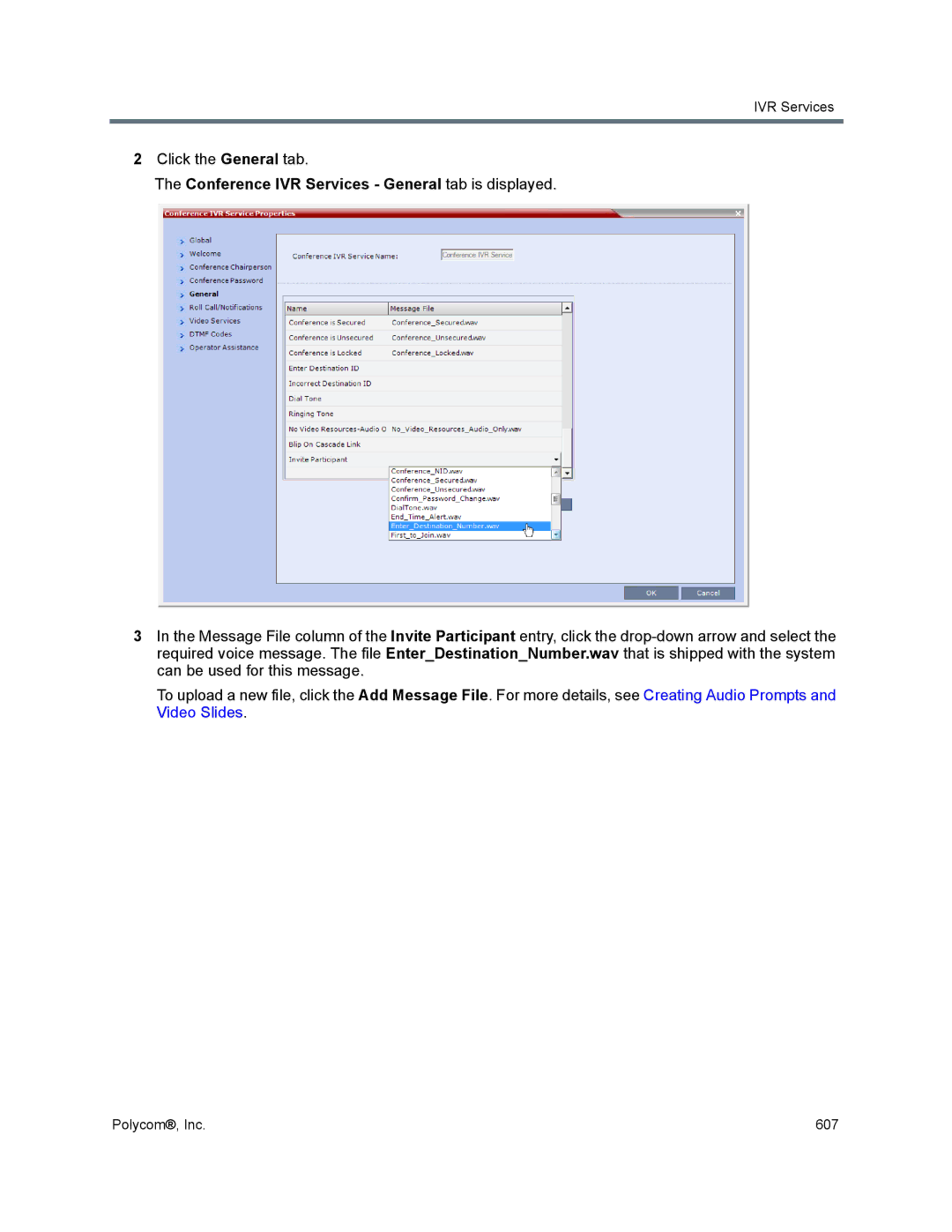 Polycom 1500/1800/2000/4000 manual Click the General tab, Conference IVR Services General tab is displayed 