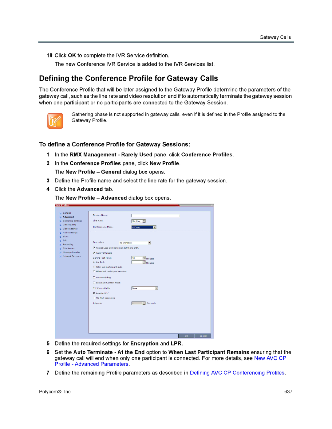 Polycom 1500/1800/2000/4000 manual Defining the Conference Profile for Gateway Calls 