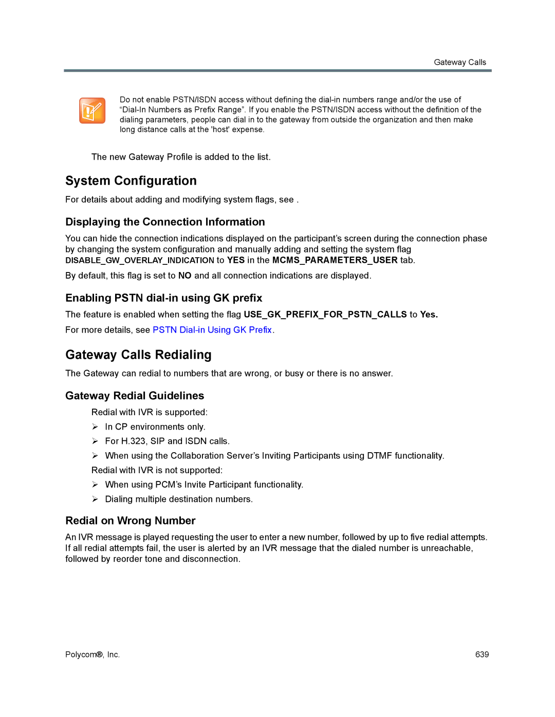 Polycom 1500/1800/2000/4000 manual System Configuration, Gateway Calls Redialing 
