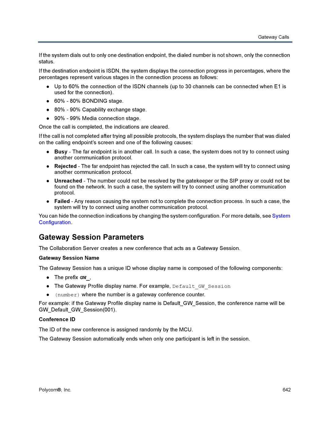 Polycom 1500/1800/2000/4000 manual Gateway Session Parameters, Gateway Session Name, Conference ID 