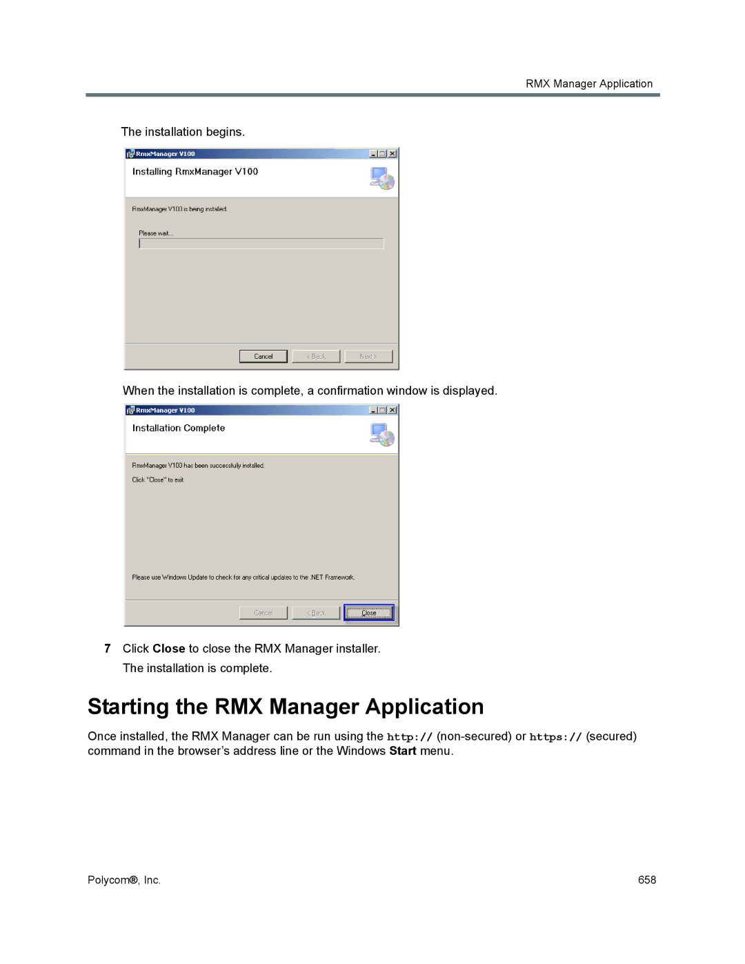 Polycom 1500/1800/2000/4000 manual Starting the RMX Manager Application 