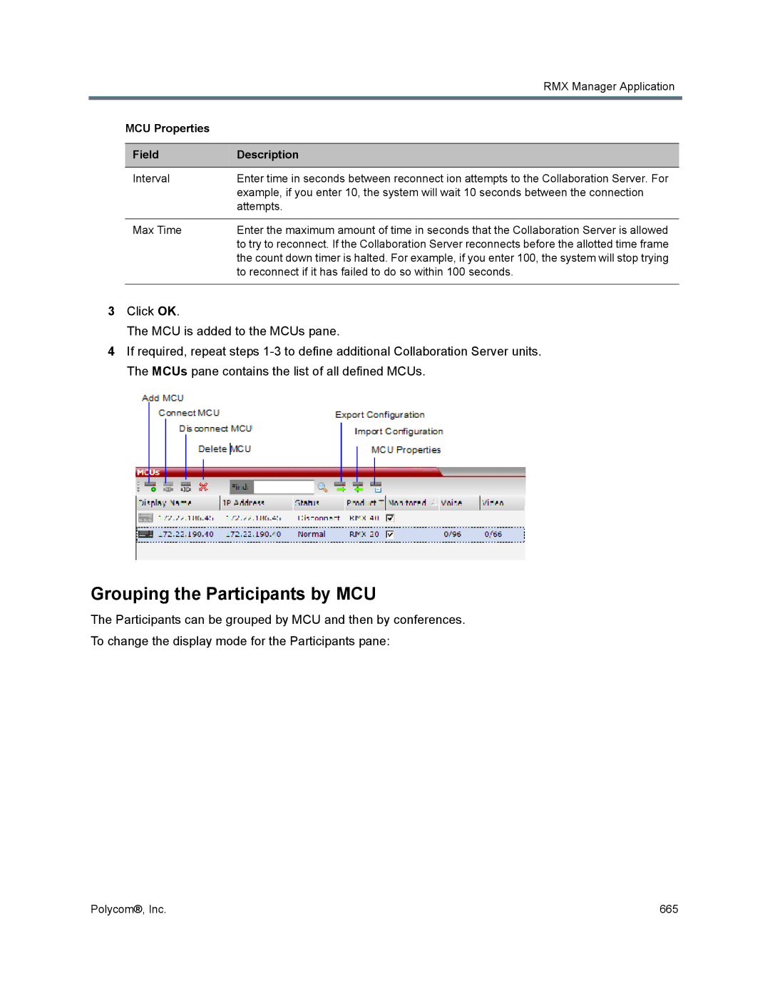 Polycom 1500/1800/2000/4000 manual Grouping the Participants by MCU 