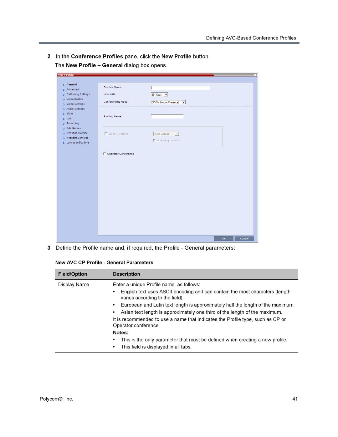 Polycom 1500/1800/2000/4000 manual Defining AVC-Based Conference Profiles 