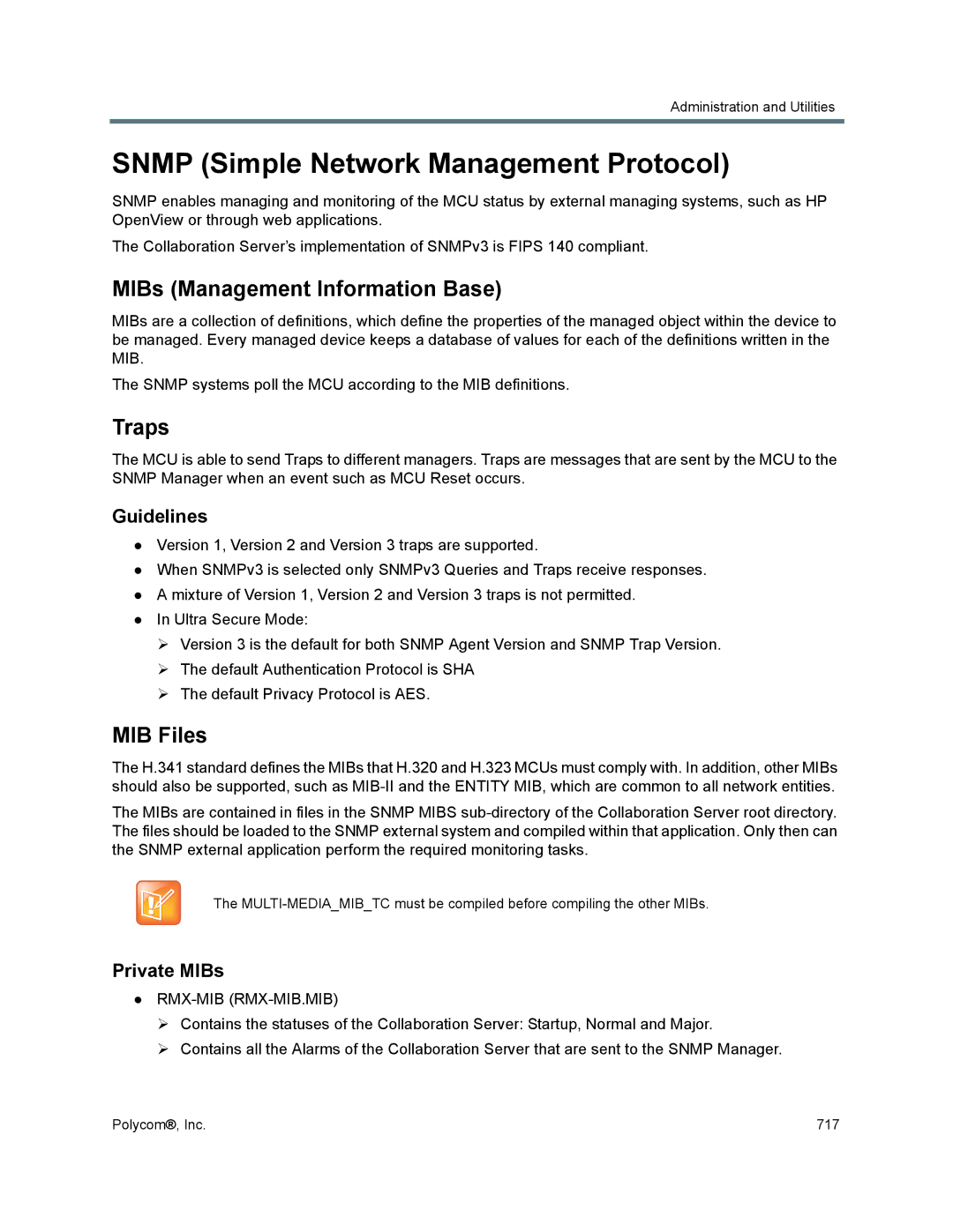 Polycom 1500/1800/2000/4000 Snmp Simple Network Management Protocol, MIBs Management Information Base, Traps, MIB Files 