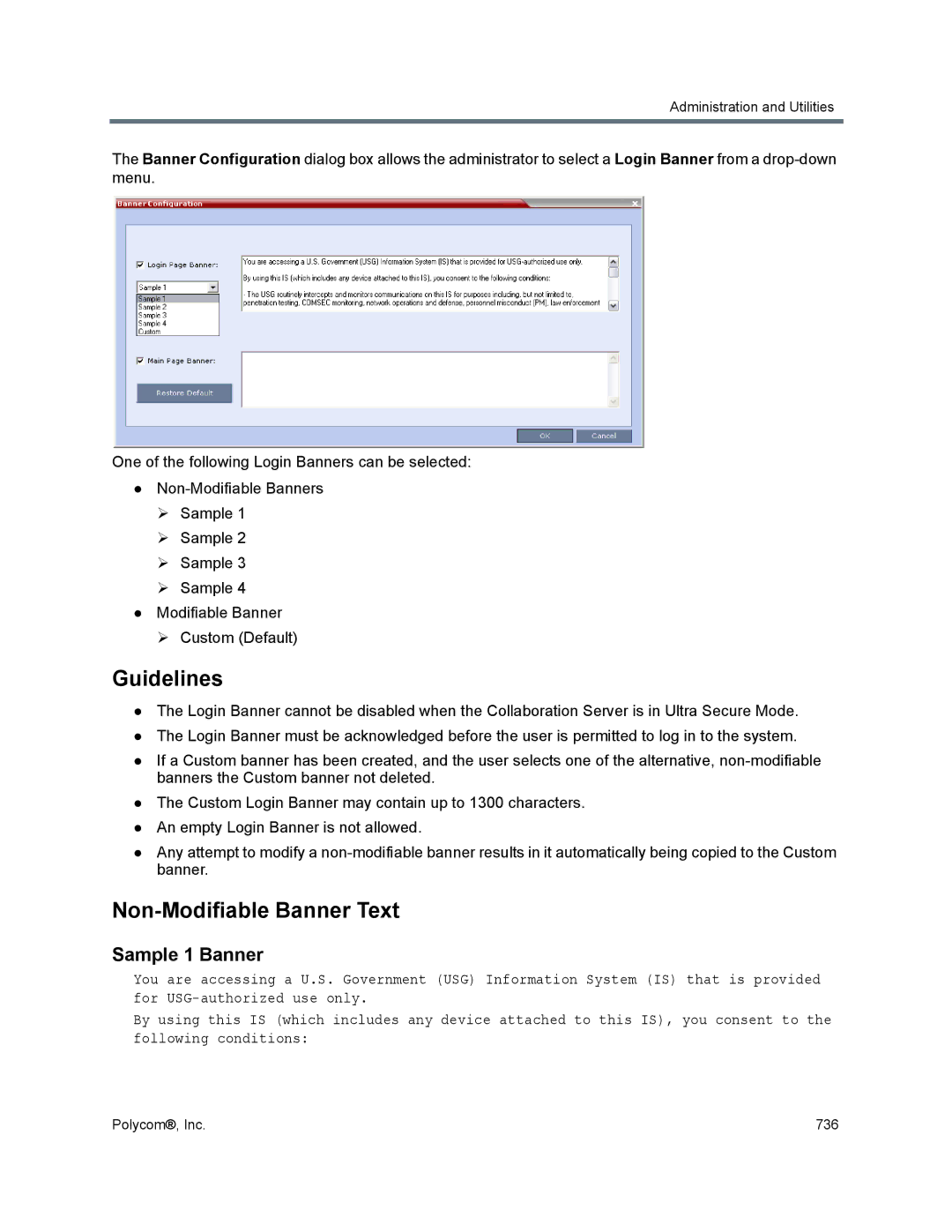 Polycom 1500/1800/2000/4000 manual Non-Modifiable Banner Text, Sample 1 Banner 