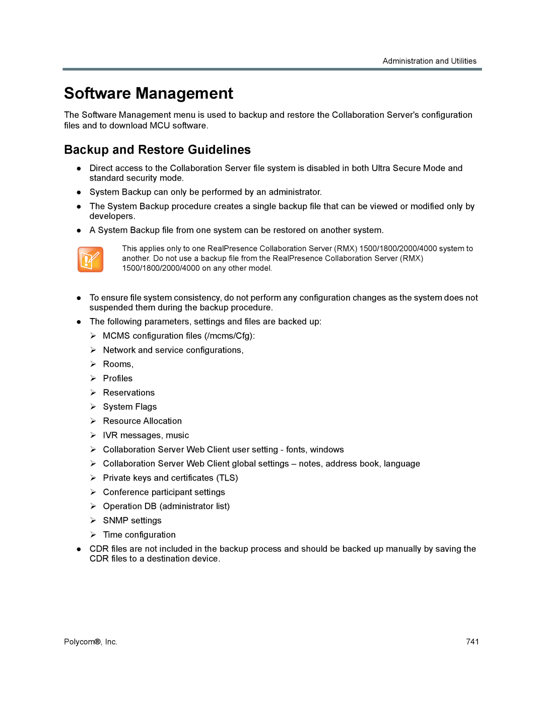 Polycom 1500/1800/2000/4000 manual Software Management, Backup and Restore Guidelines 