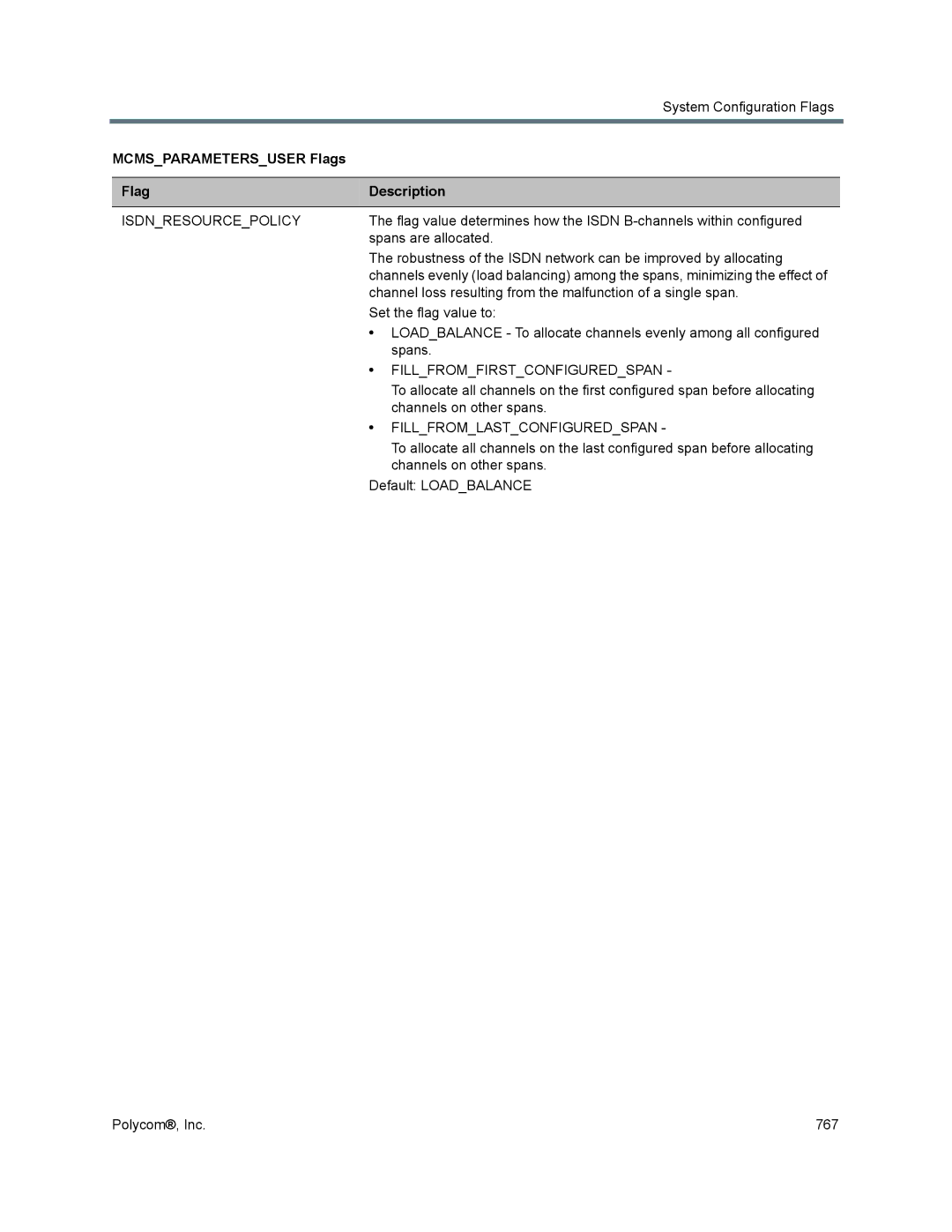 Polycom 1500/1800/2000/4000 manual Isdnresourcepolicy, Fillfromfirstconfiguredspan, Fillfromlastconfiguredspan 