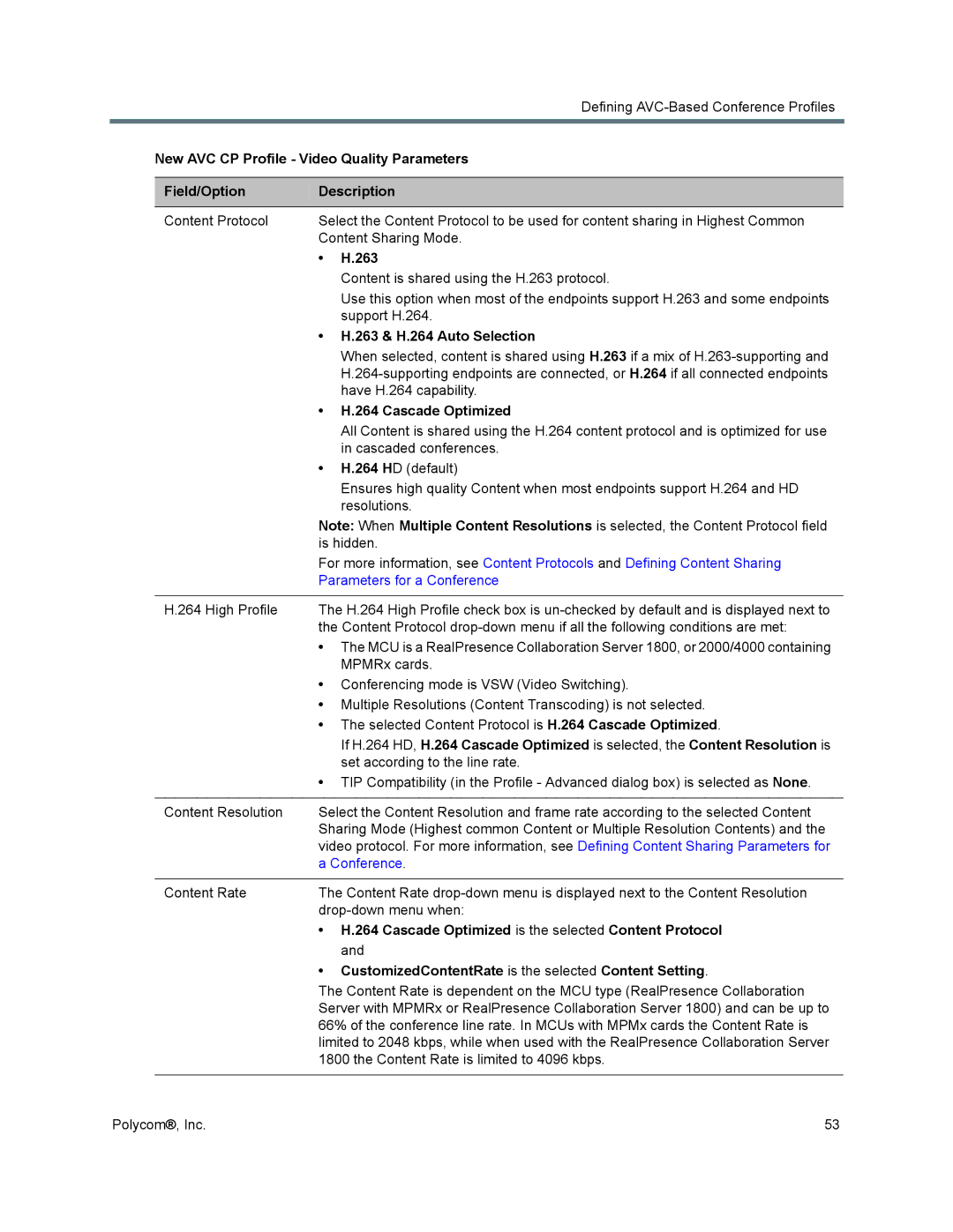 Polycom 1500/1800/2000/4000 manual 263 & H.264 Auto Selection, Cascade Optimized 