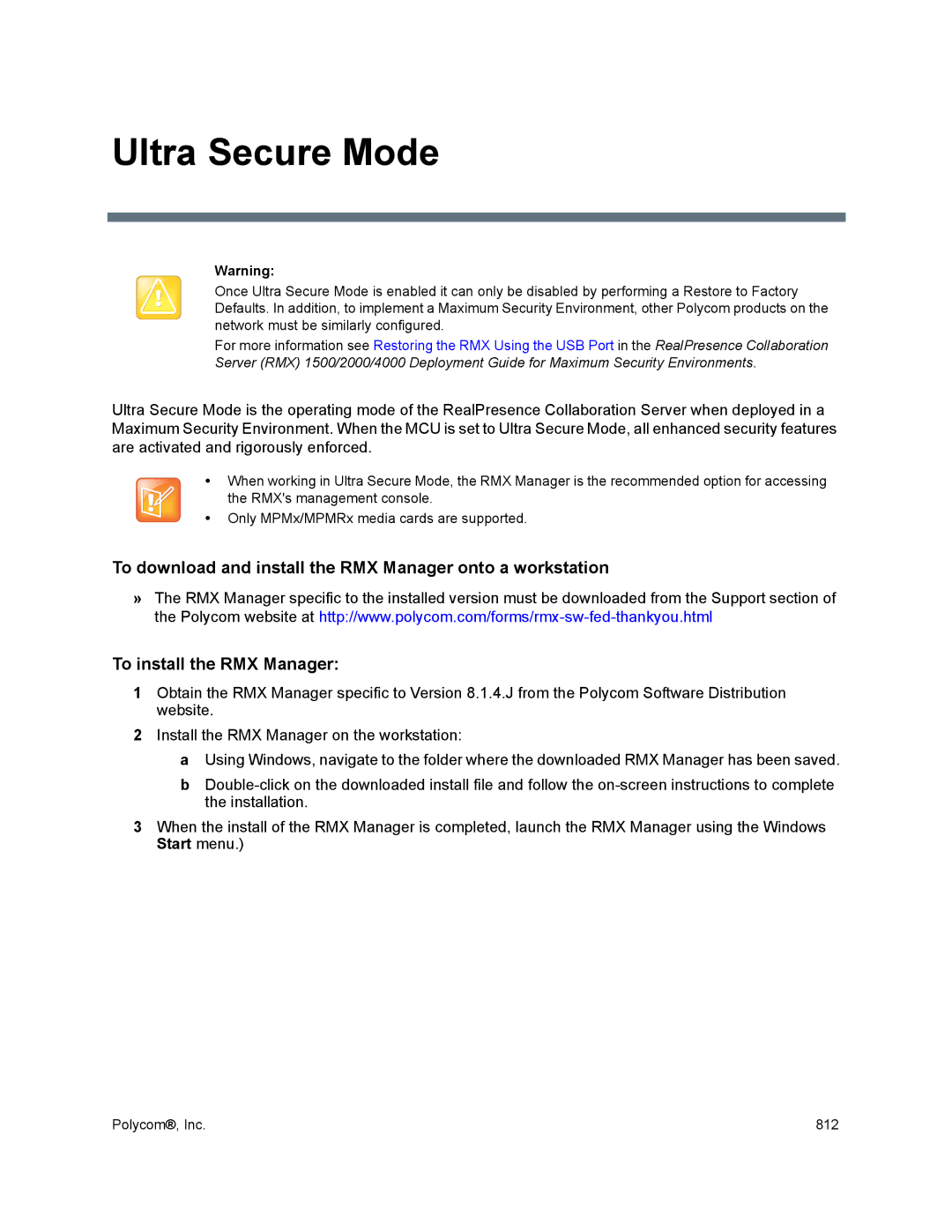 Polycom 1500/1800/2000/4000 manual Ultra Secure Mode 