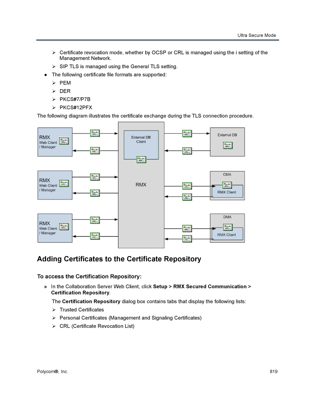 Polycom 1500/1800/2000/4000 Adding Certificates to the Certificate Repository, To access the Certification Repository 