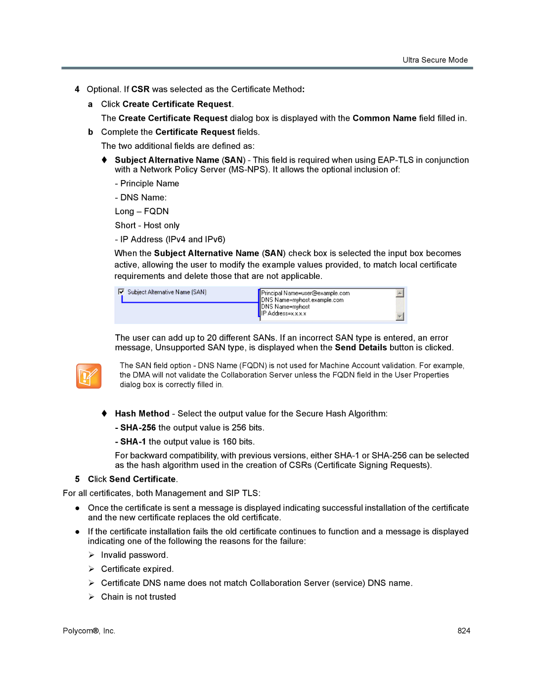 Polycom 1500/1800/2000/4000 manual Click Send Certificate 