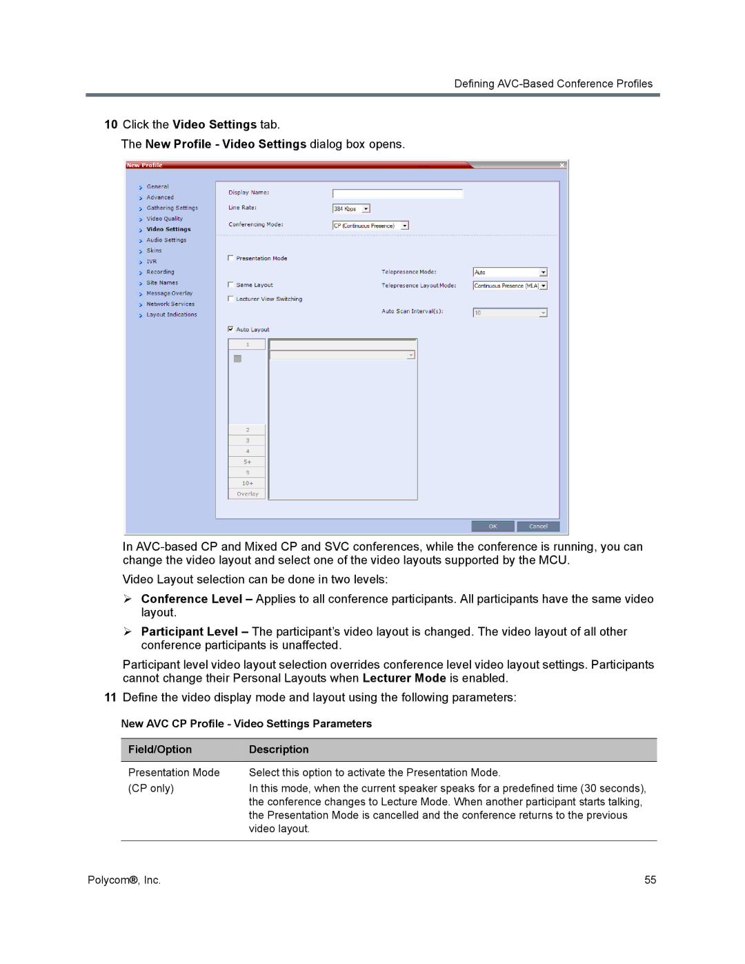 Polycom 1500/1800/2000/4000 manual Video layout 