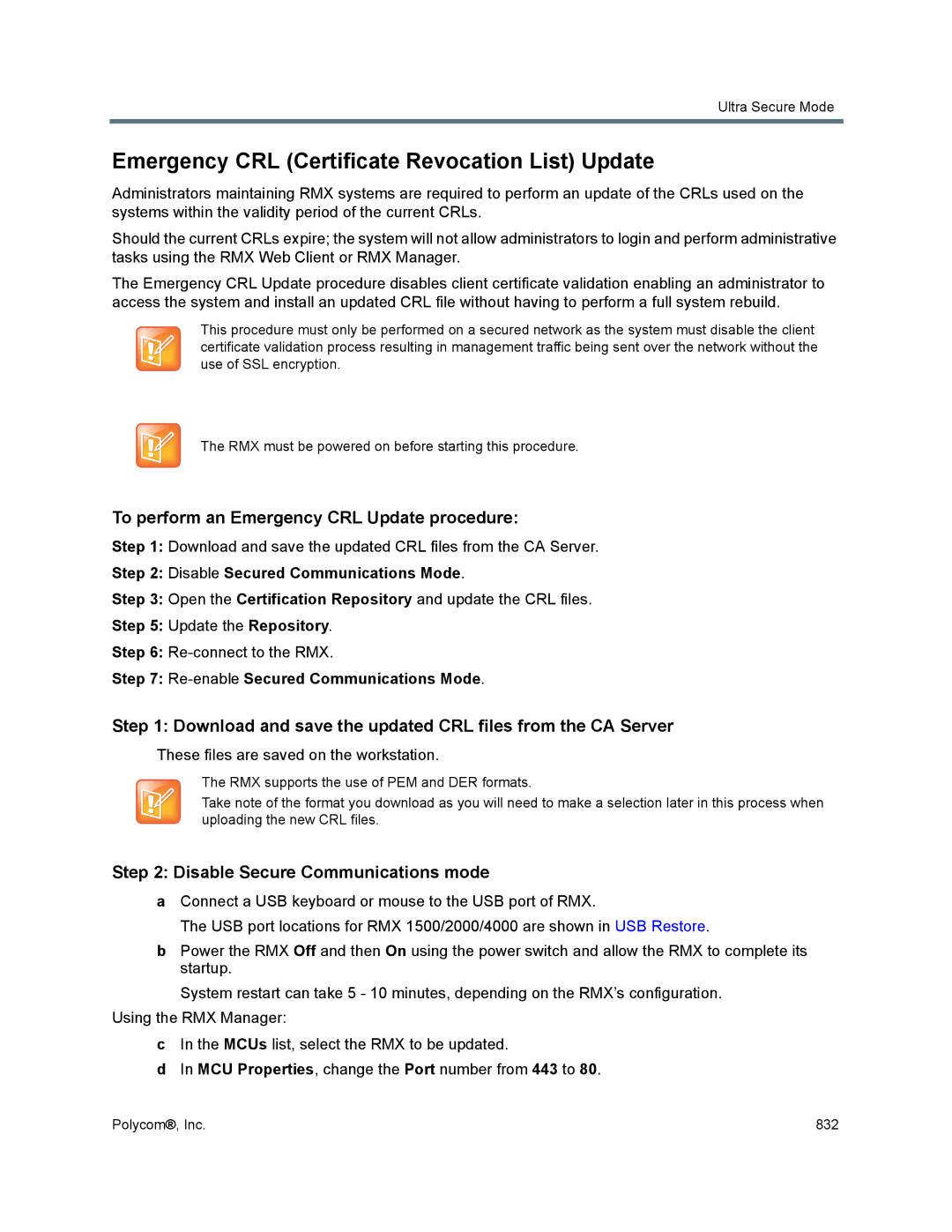 Polycom 1500/1800/2000/4000 Emergency CRL Certificate Revocation List Update, To perform an Emergency CRL Update procedure 