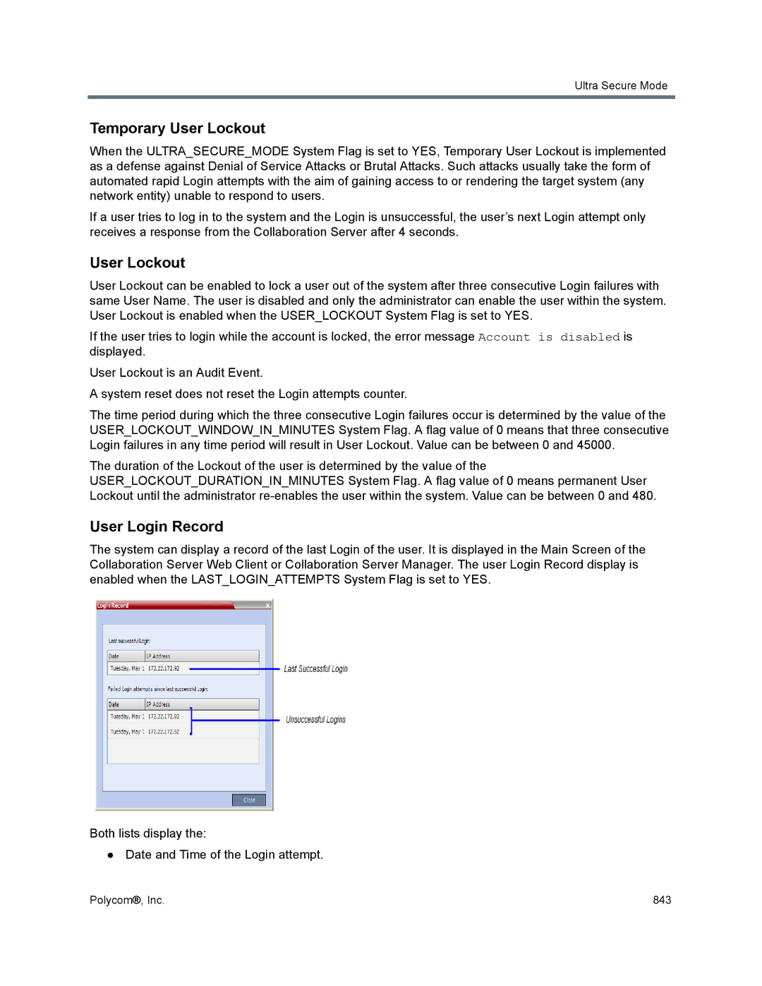 Polycom 1500/1800/2000/4000 manual Temporary User Lockout, User Login Record 