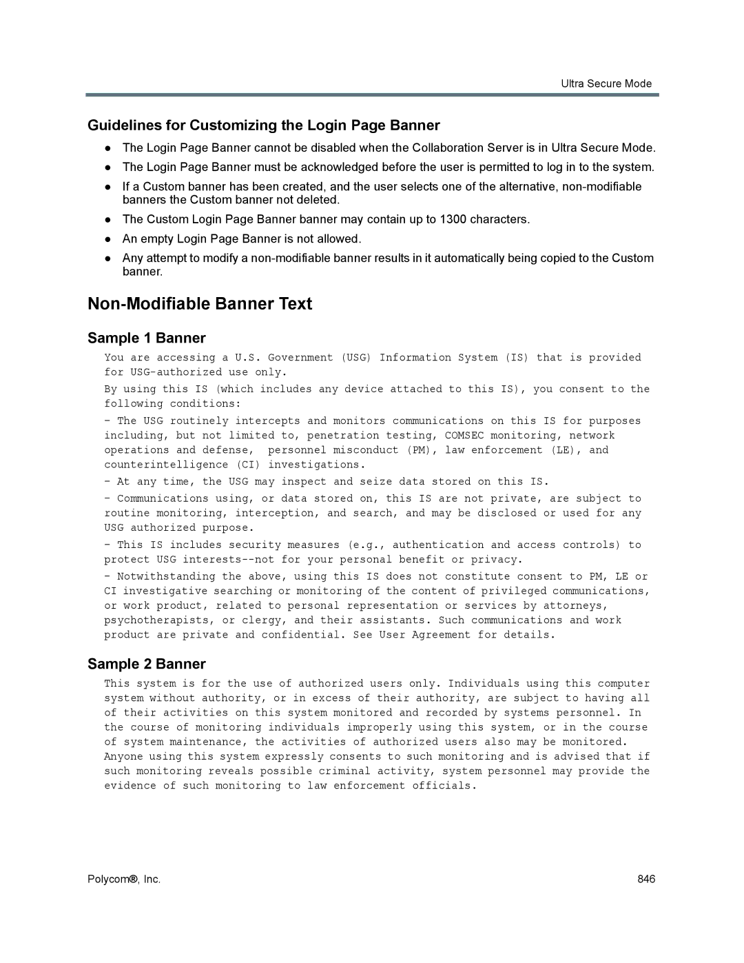 Polycom 1500/1800/2000/4000 manual Non-Modifiable Banner Text, Guidelines for Customizing the Login Page Banner 