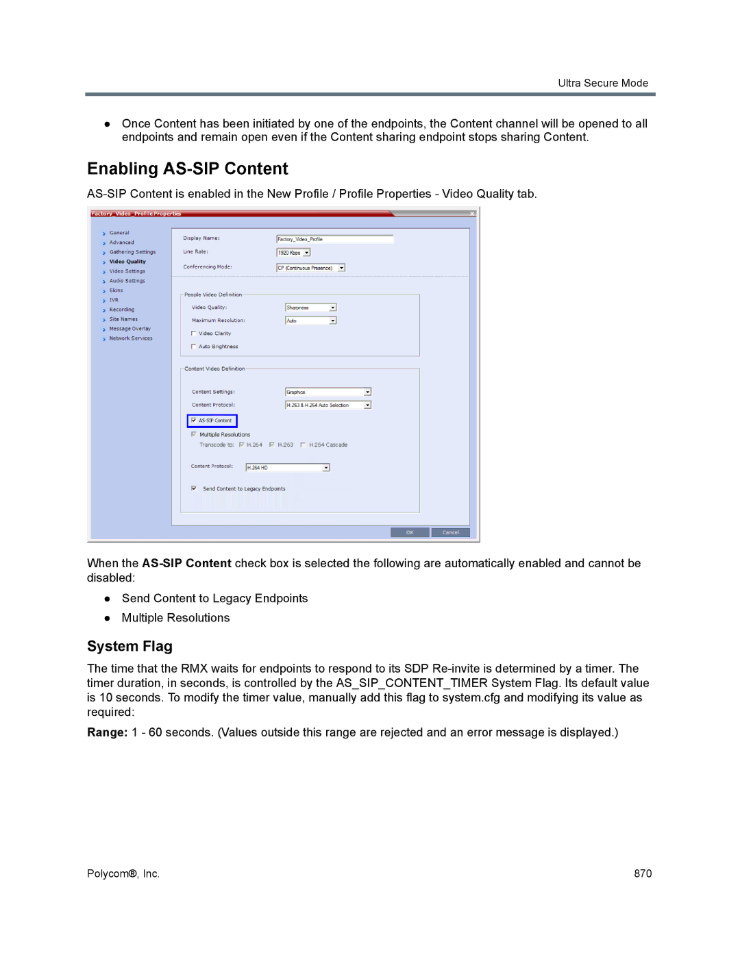 Polycom 1500/1800/2000/4000 manual Enabling AS-SIP Content 