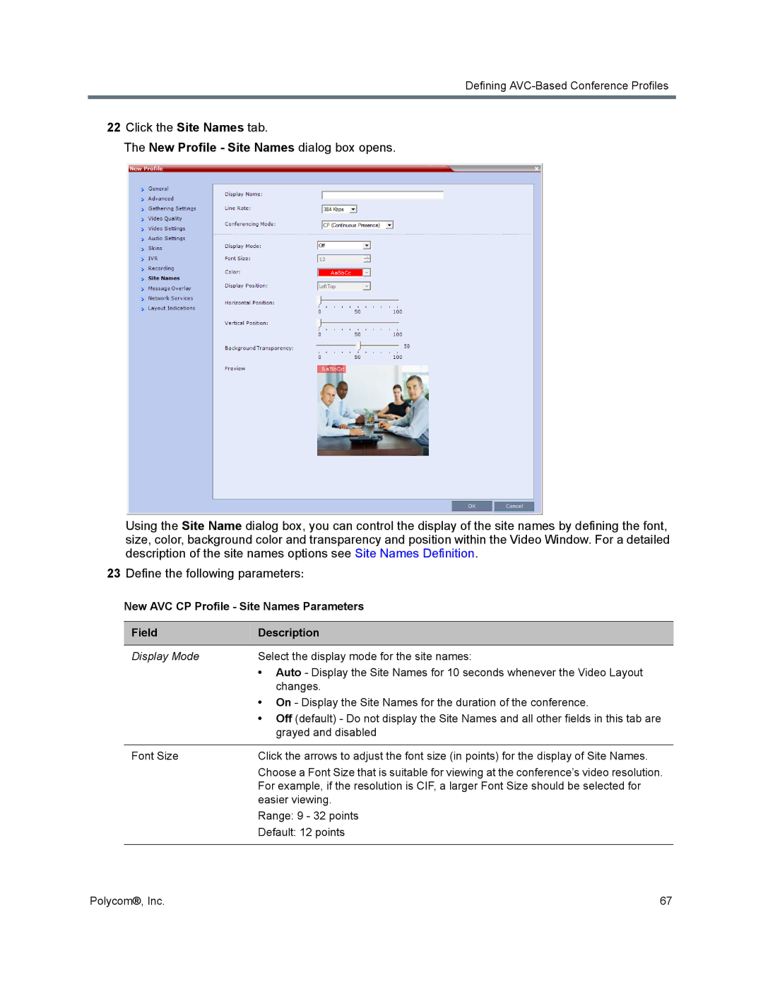 Polycom 1500/1800/2000/4000 manual Click the Site Names tab, New Profile Site Names dialog box opens 