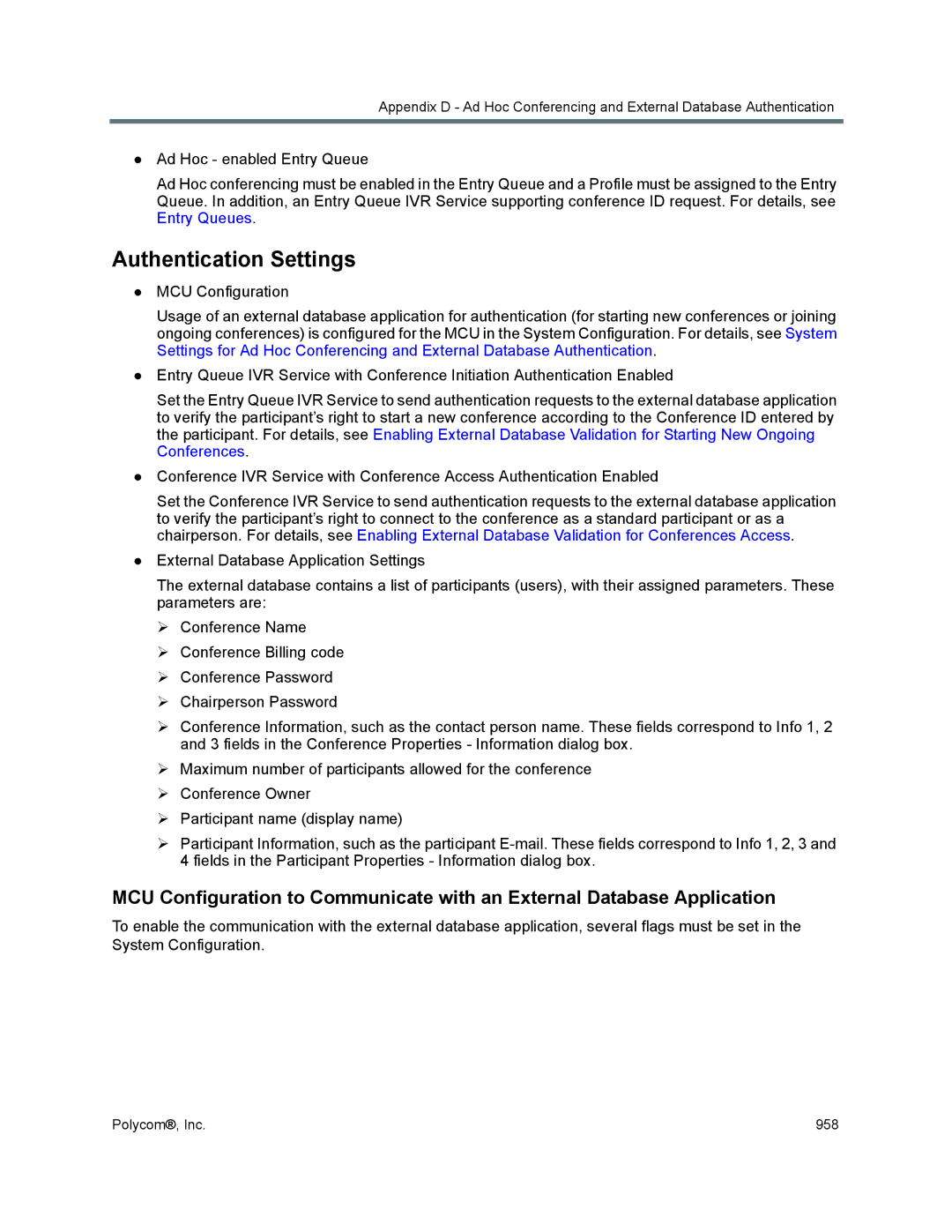 Polycom 1500/1800/2000/4000 manual Authentication Settings 