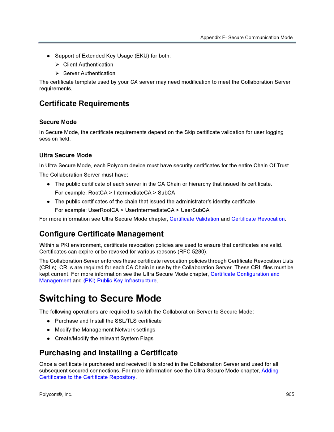 Polycom 1500/1800/2000/4000 manual Switching to Secure Mode, Certificate Requirements, Configure Certificate Management 