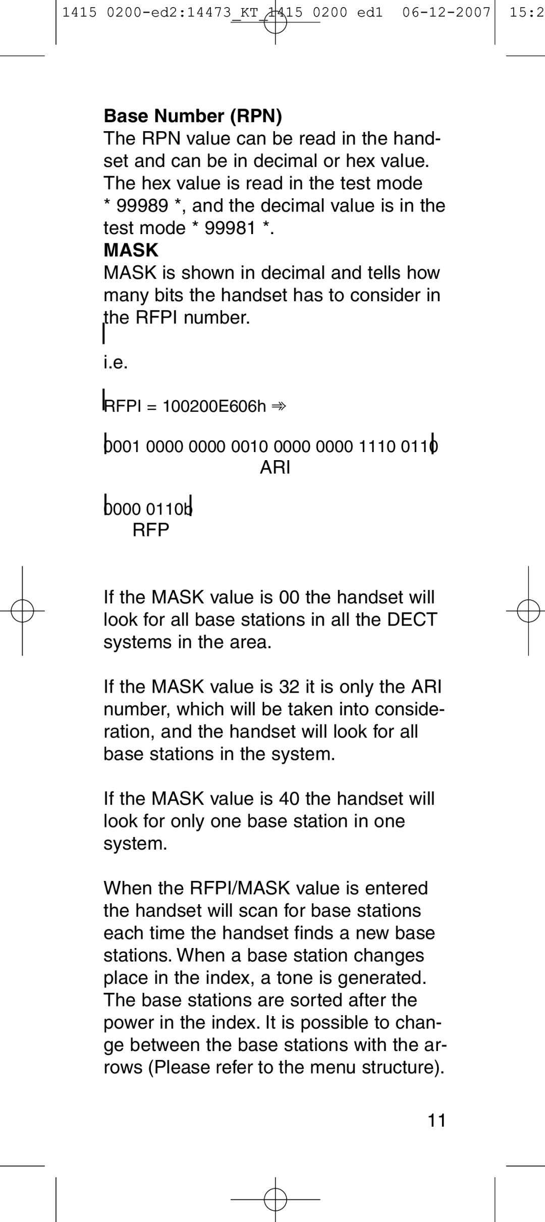 Polycom 1610 manual Base Number RPN, Mask 