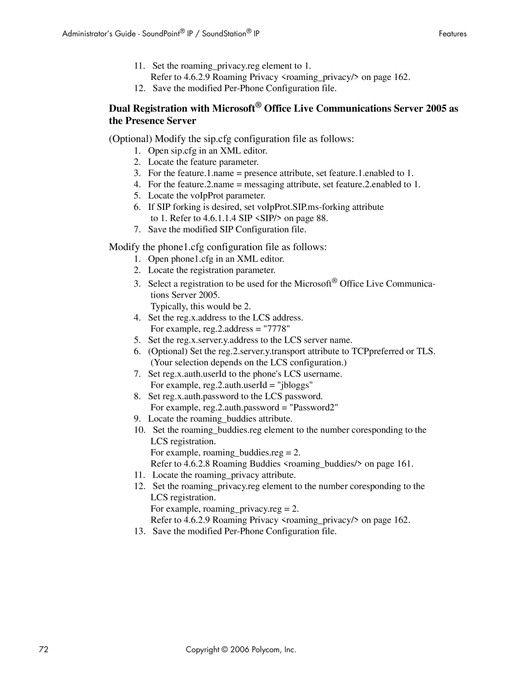 Polycom 1725-11530-200 Rev A1 manual Optional Modify the sip.cfg configuration file as follows 