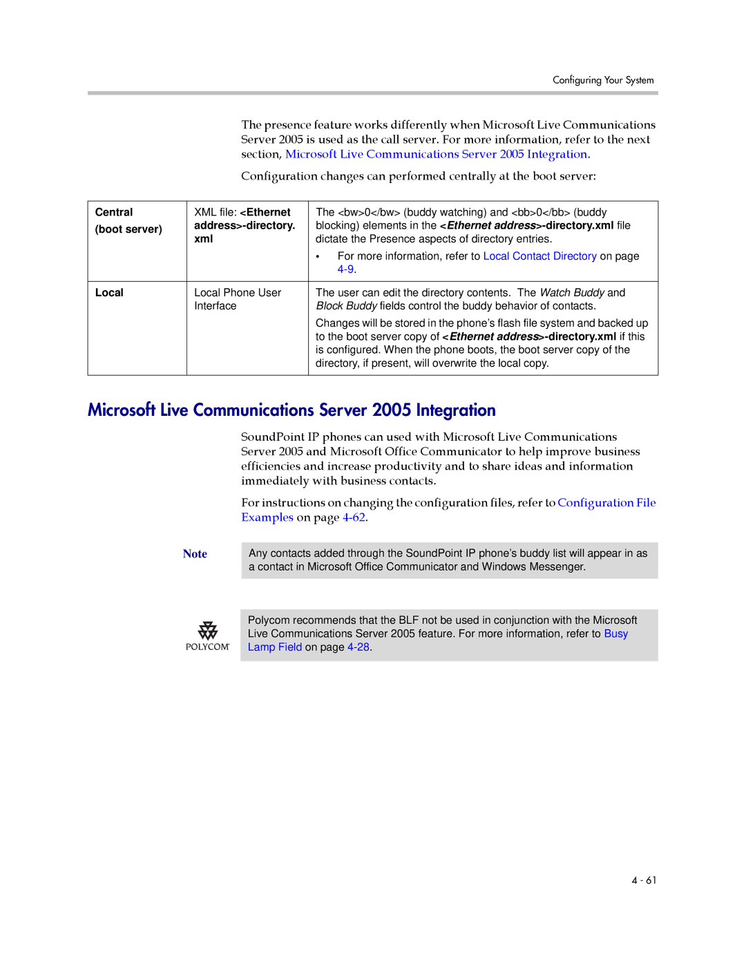 Polycom 1725-11530-310 manual Microsoft Live Communications Server 2005 Integration, Immediately with business contacts 