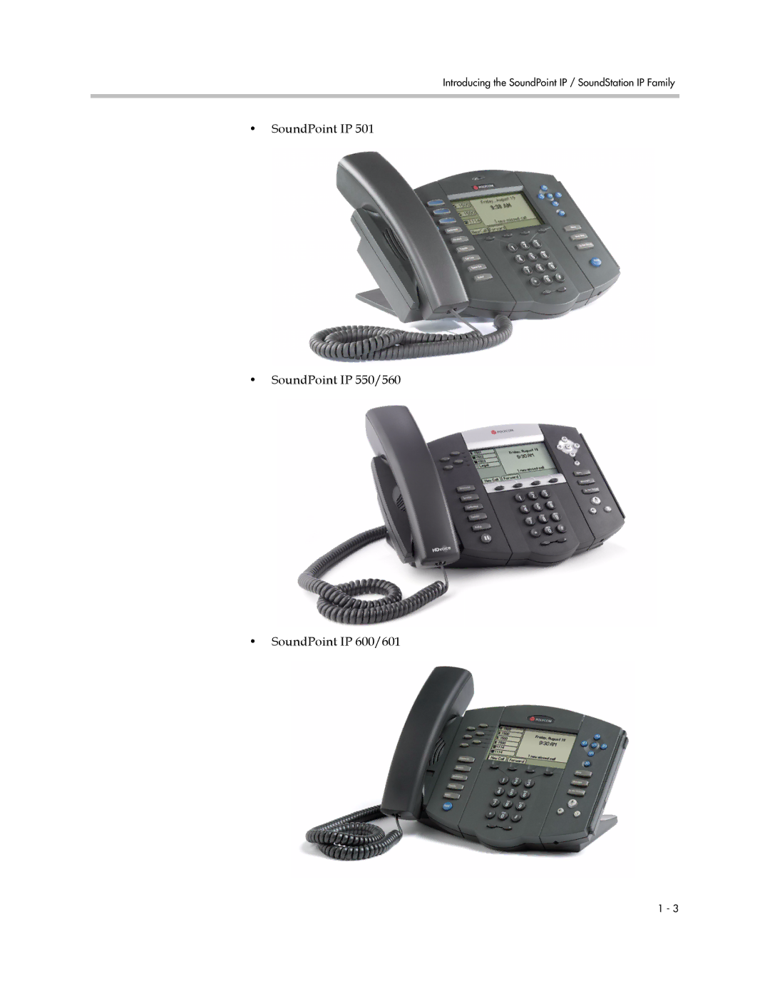 Polycom 1725-11530-310 manual SoundPoint IP SoundPoint IP 550/560 SoundPoint IP 600/601 