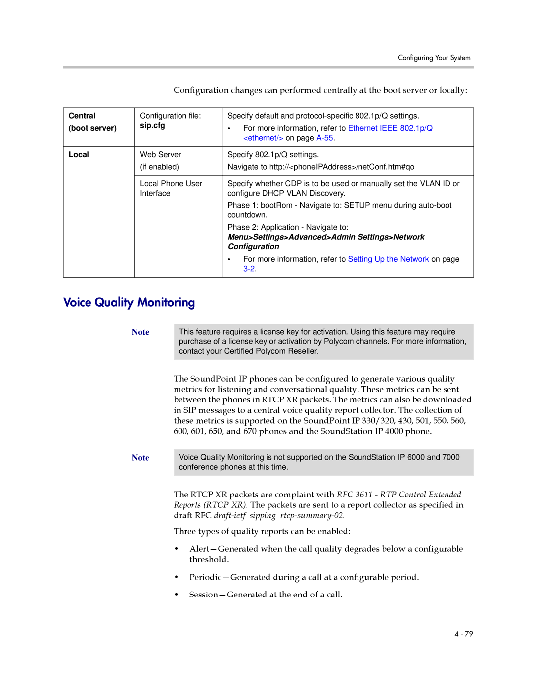 Polycom 1725-11530-310 manual Voice Quality Monitoring, Three types of quality reports can be enabled, Threshold 