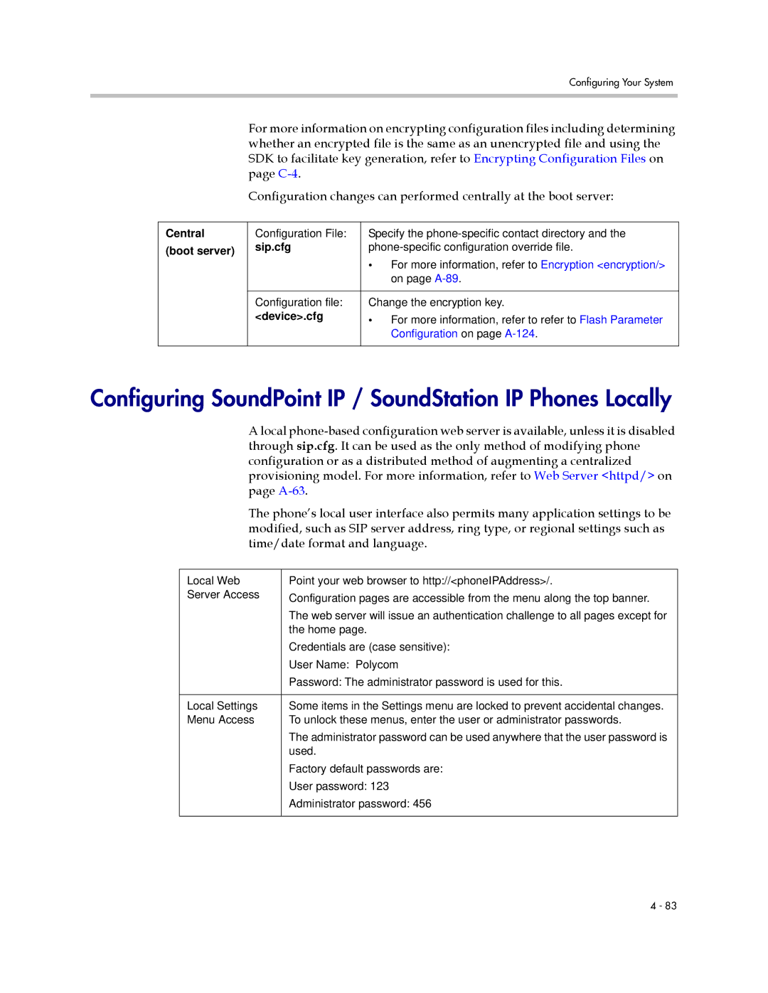 Polycom 1725-11530-310 Configuring SoundPoint IP / SoundStation IP Phones Locally, Device.cfg, Configuration on page A-124 